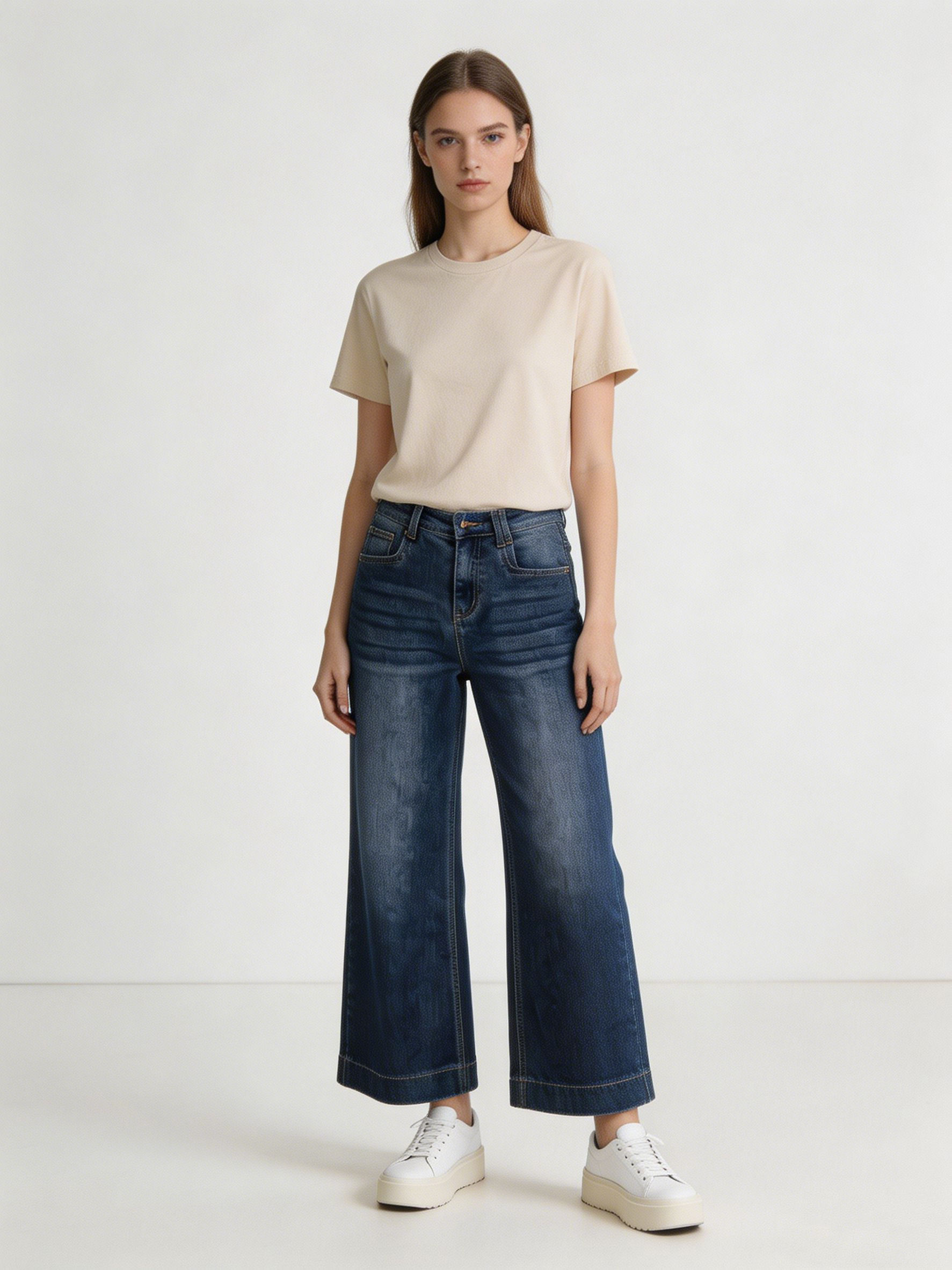 Women's Mid Wash High Waist Flare Leg Denim Pants ZY6038
