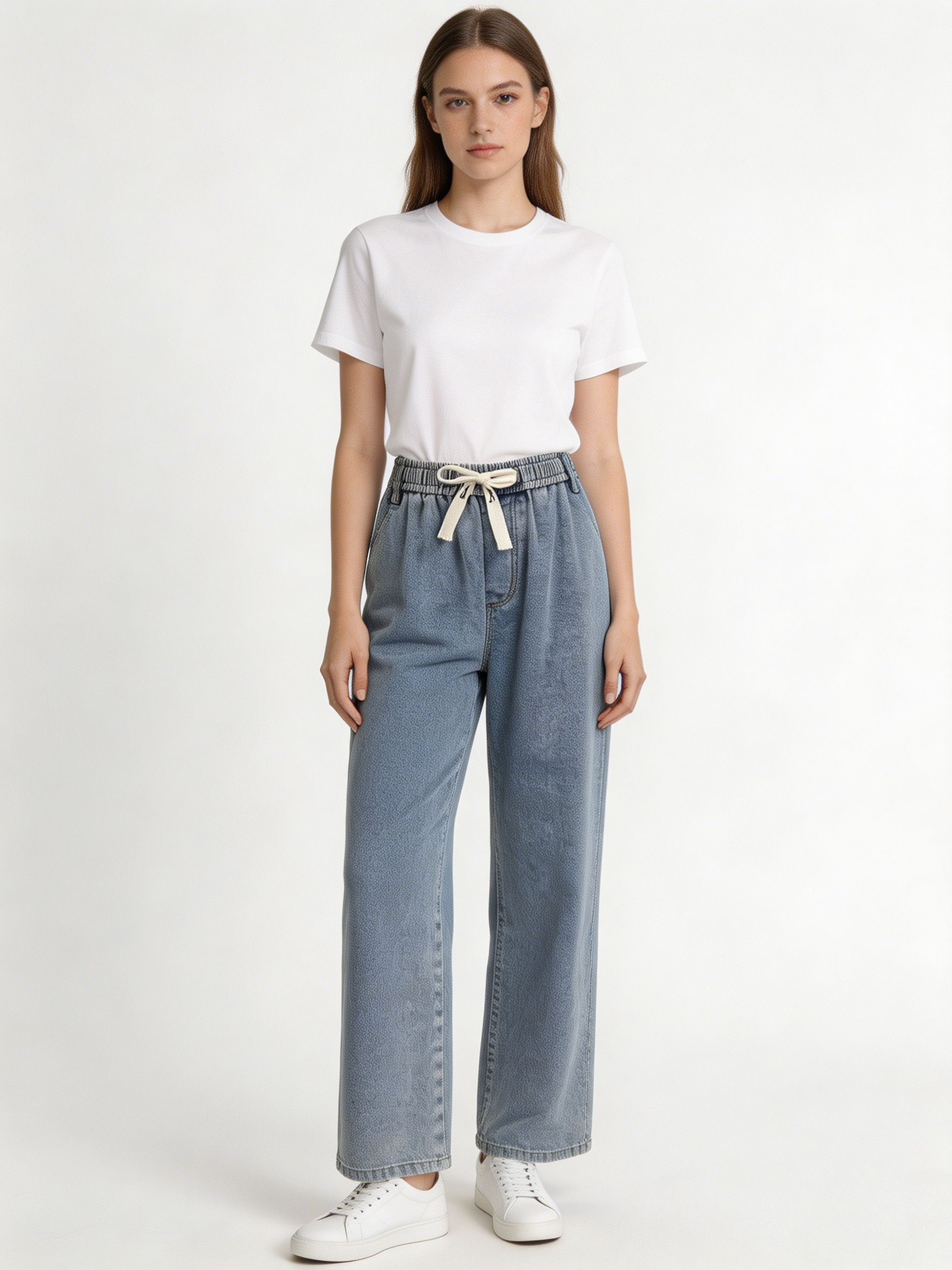 Casual Clean Wash Pull-On Elastic Waist Denim Trousers Wholesale ZY6075