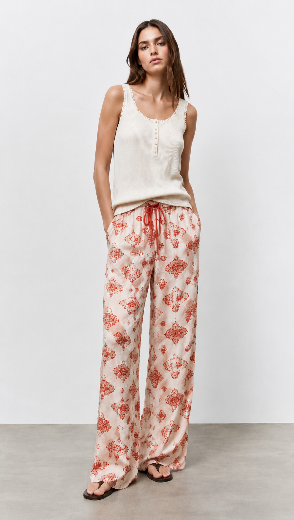 Glamorous Boho Party Pants - Vintage Print High Waist Wide Leg Trousers  AN-121001