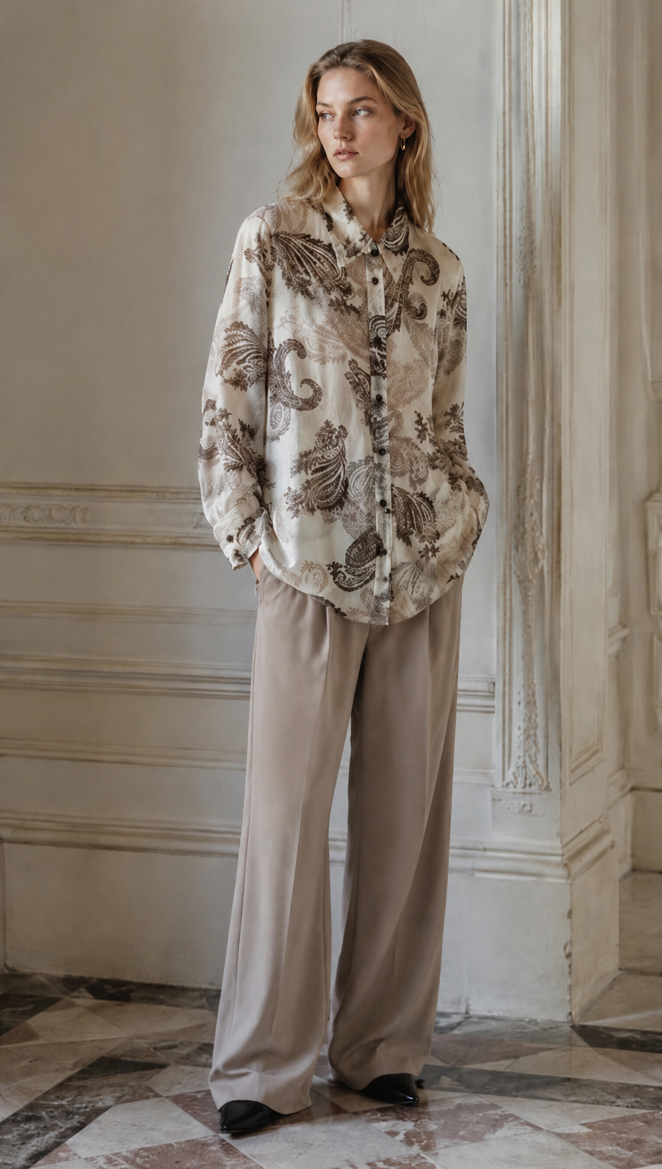 Vintage Paisley Print Linen Blend Long Sleeve Shirt AN-121023