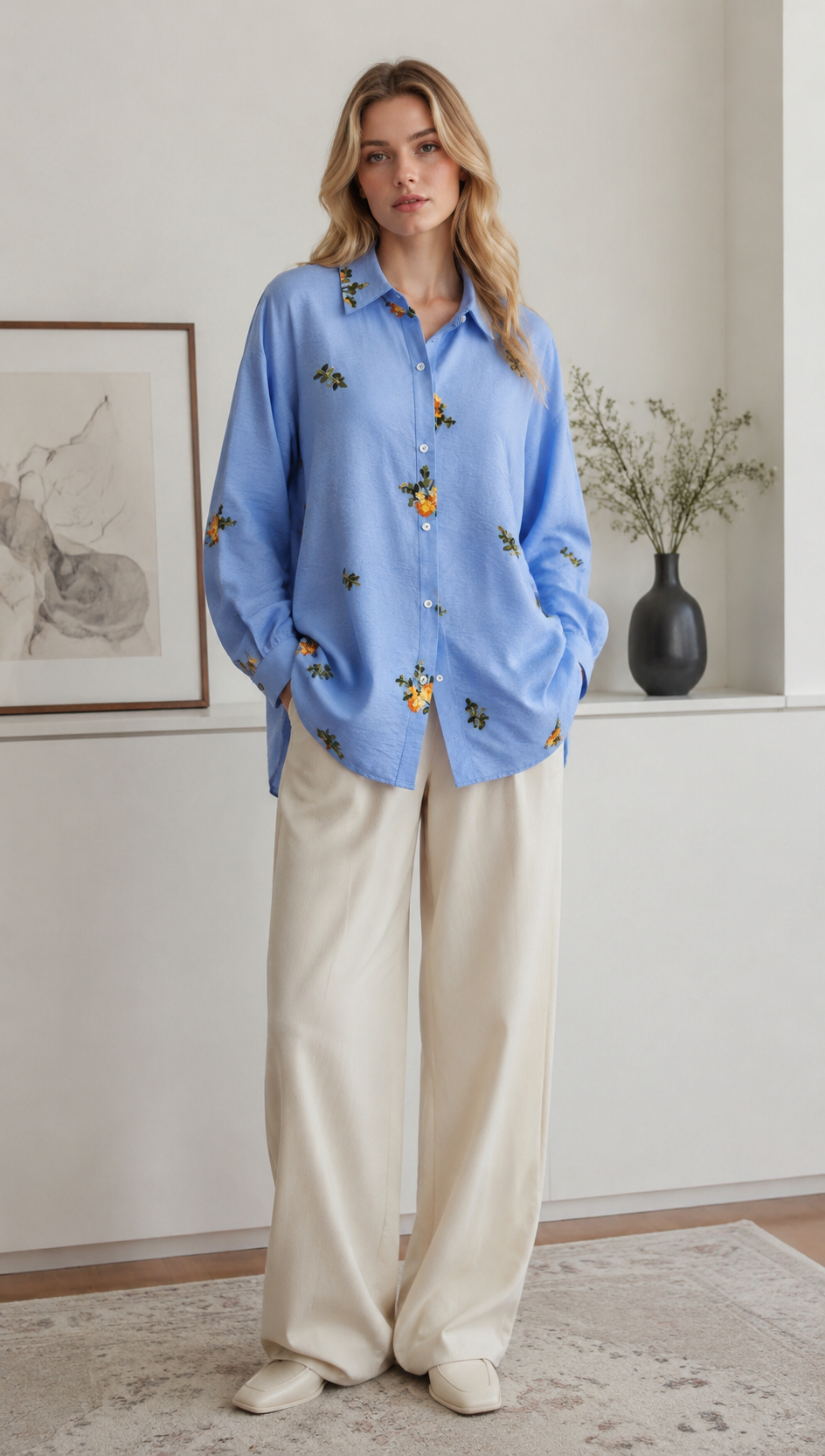 Women’s Floral Embroidered Oversized Shirt AN-620062