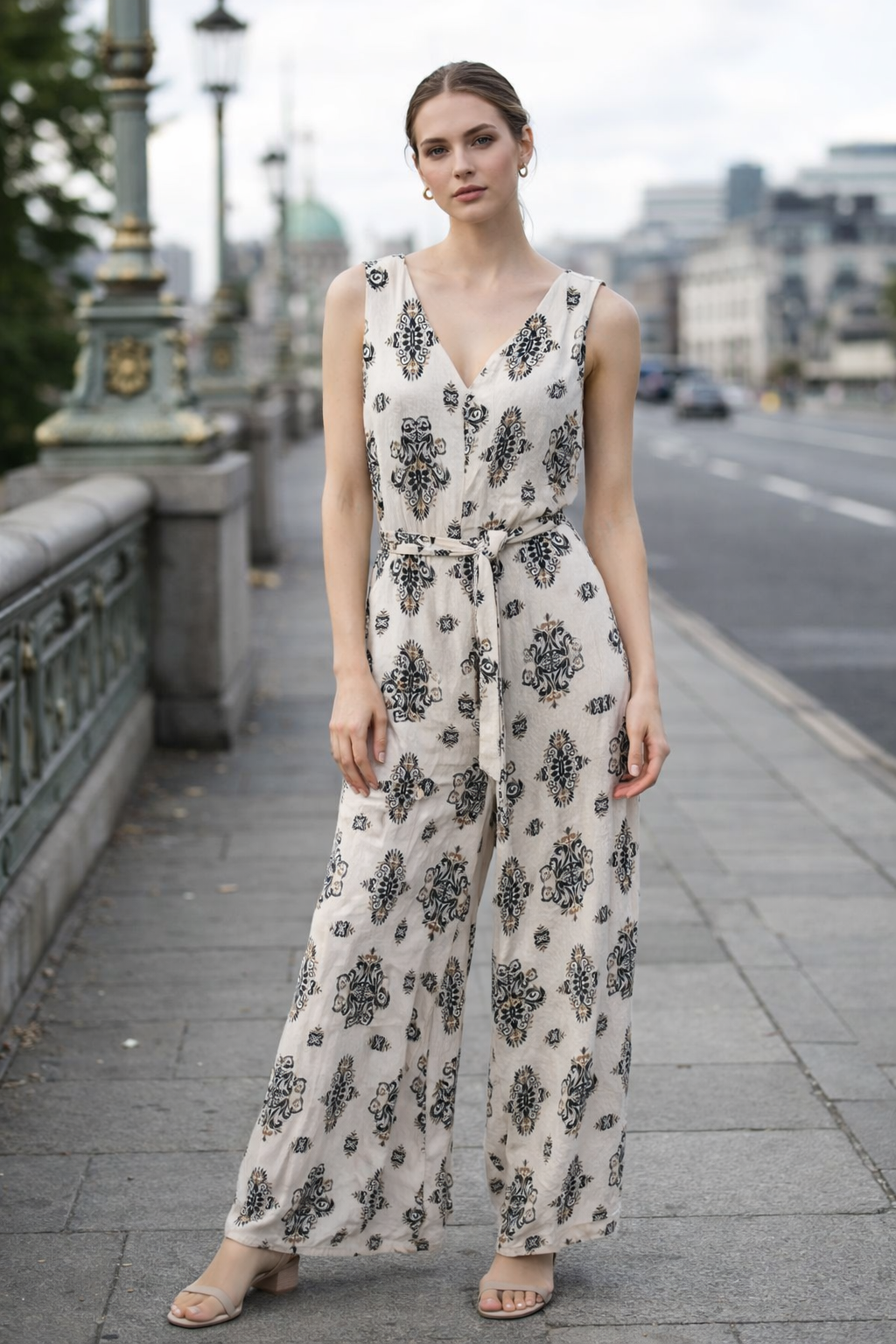 Women's Boho Floral Sleeveless Maxi Dress - Drawstring Waist Flowy Gown   AN-121004