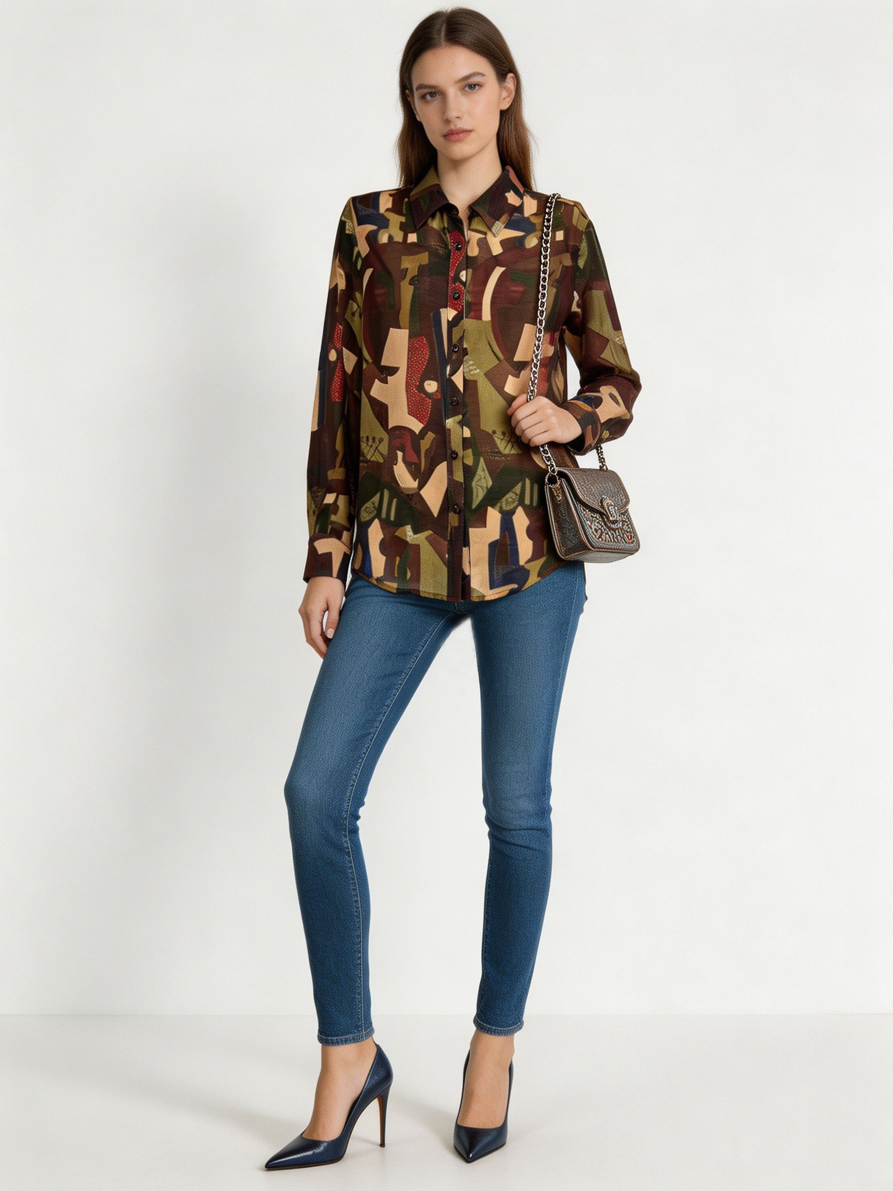Women’s Abstract Art Print Oversized Shirt A-43136