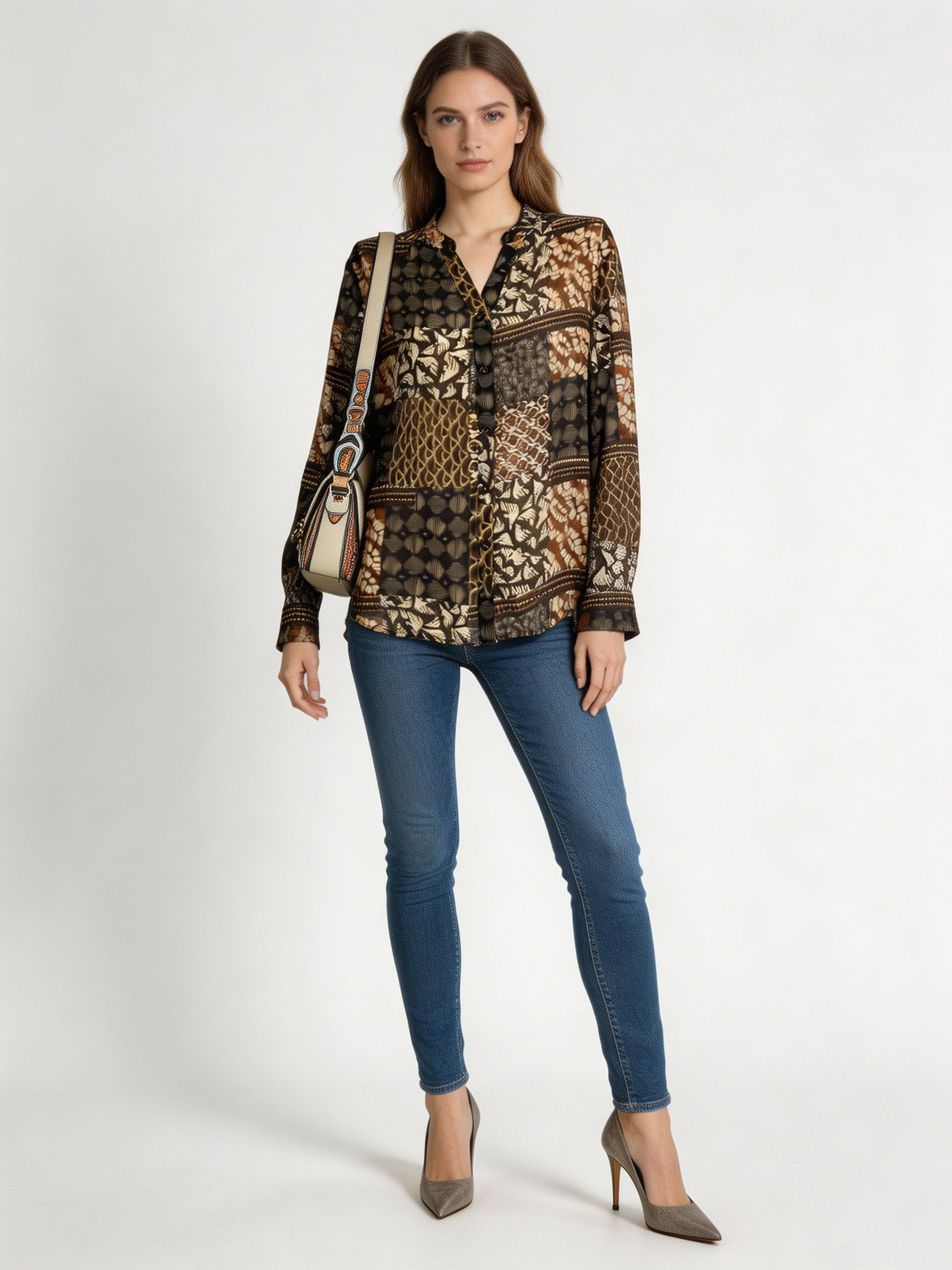 Women’s V-Neck Printed Loose Blouse A-43137