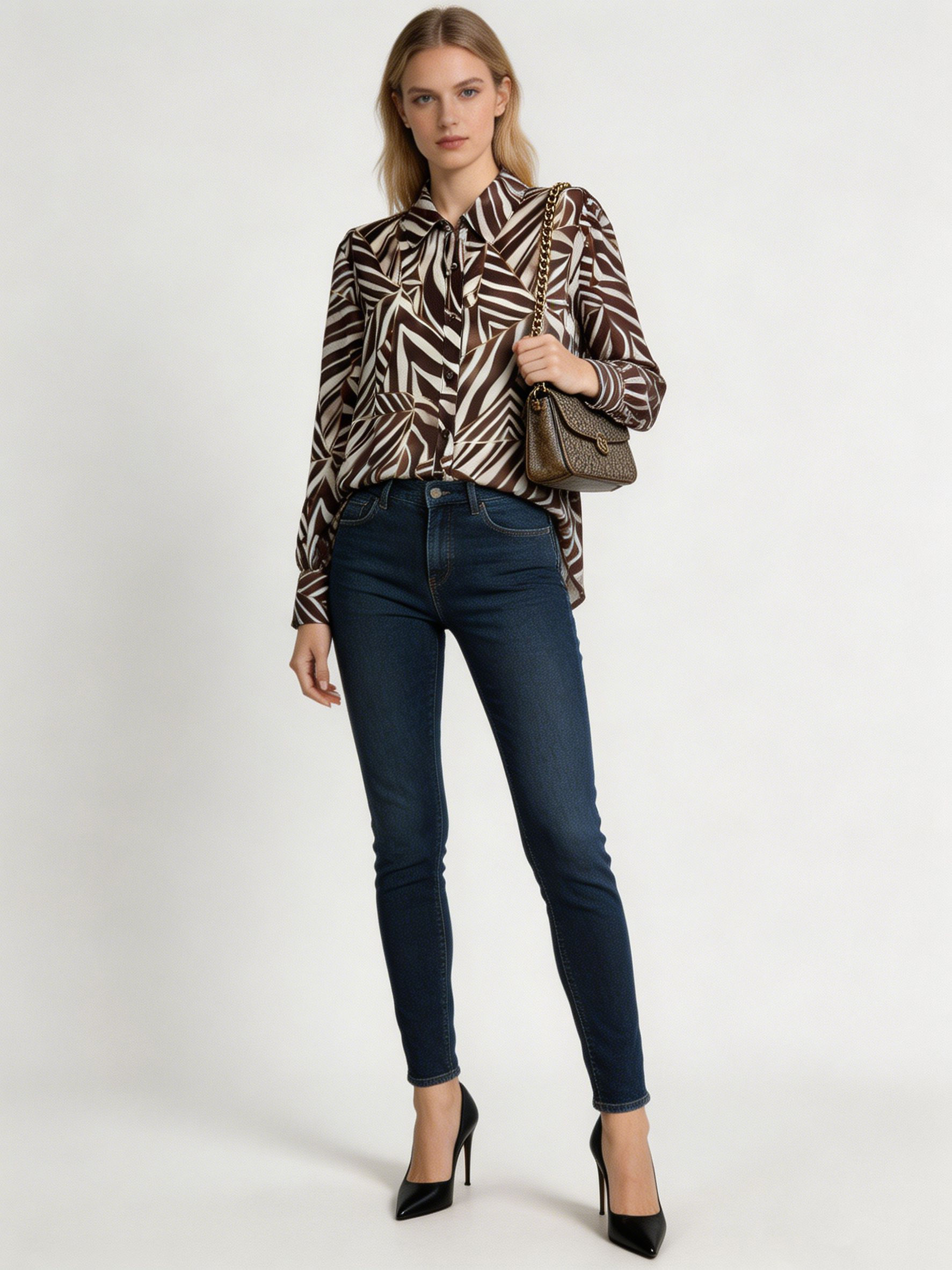 Women’s Zebra Print Long Sleeve Button Down Shirt A-43141