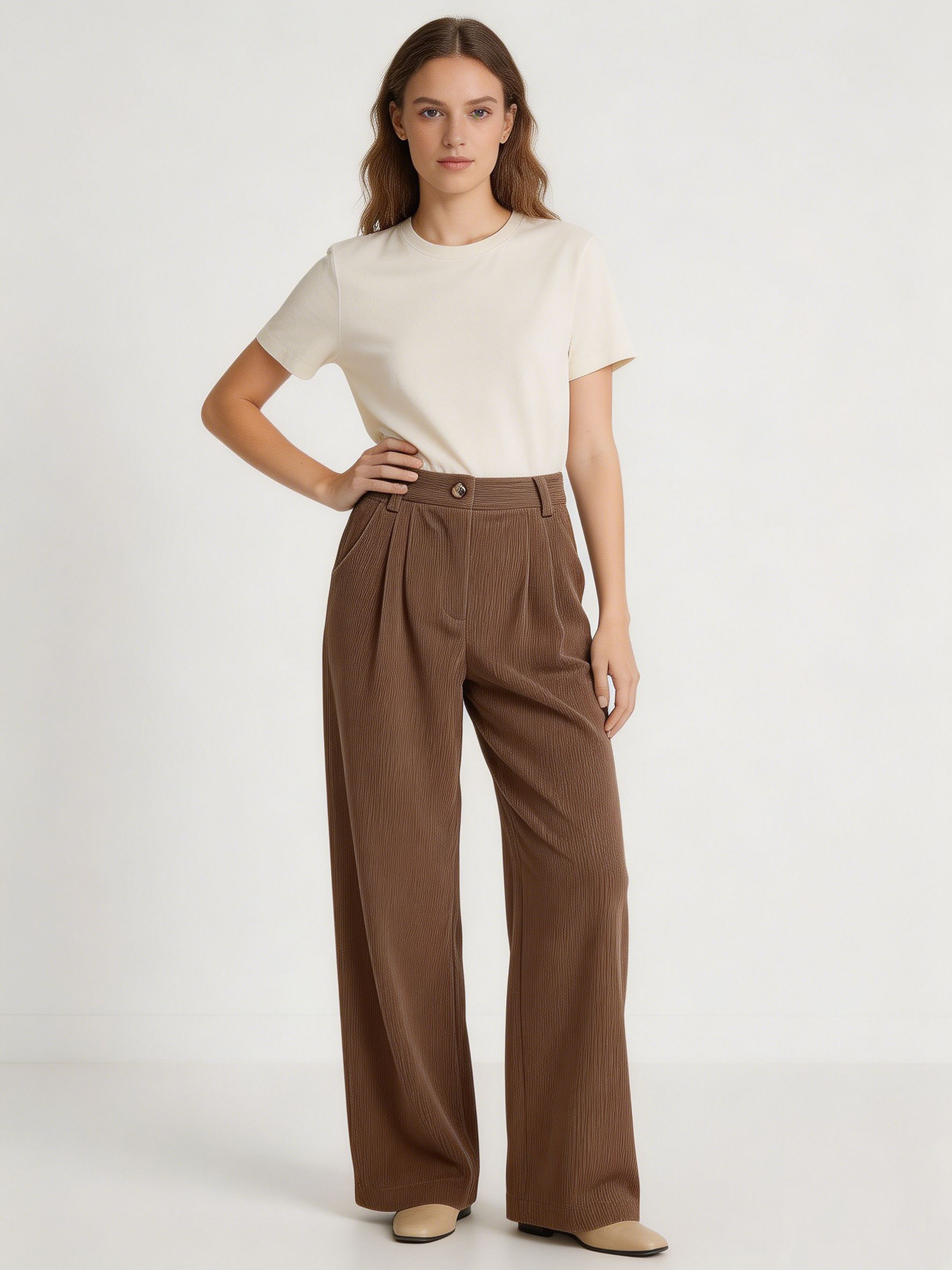 Women’s High Waist Ribbed Wide Leg Pants XW-26898