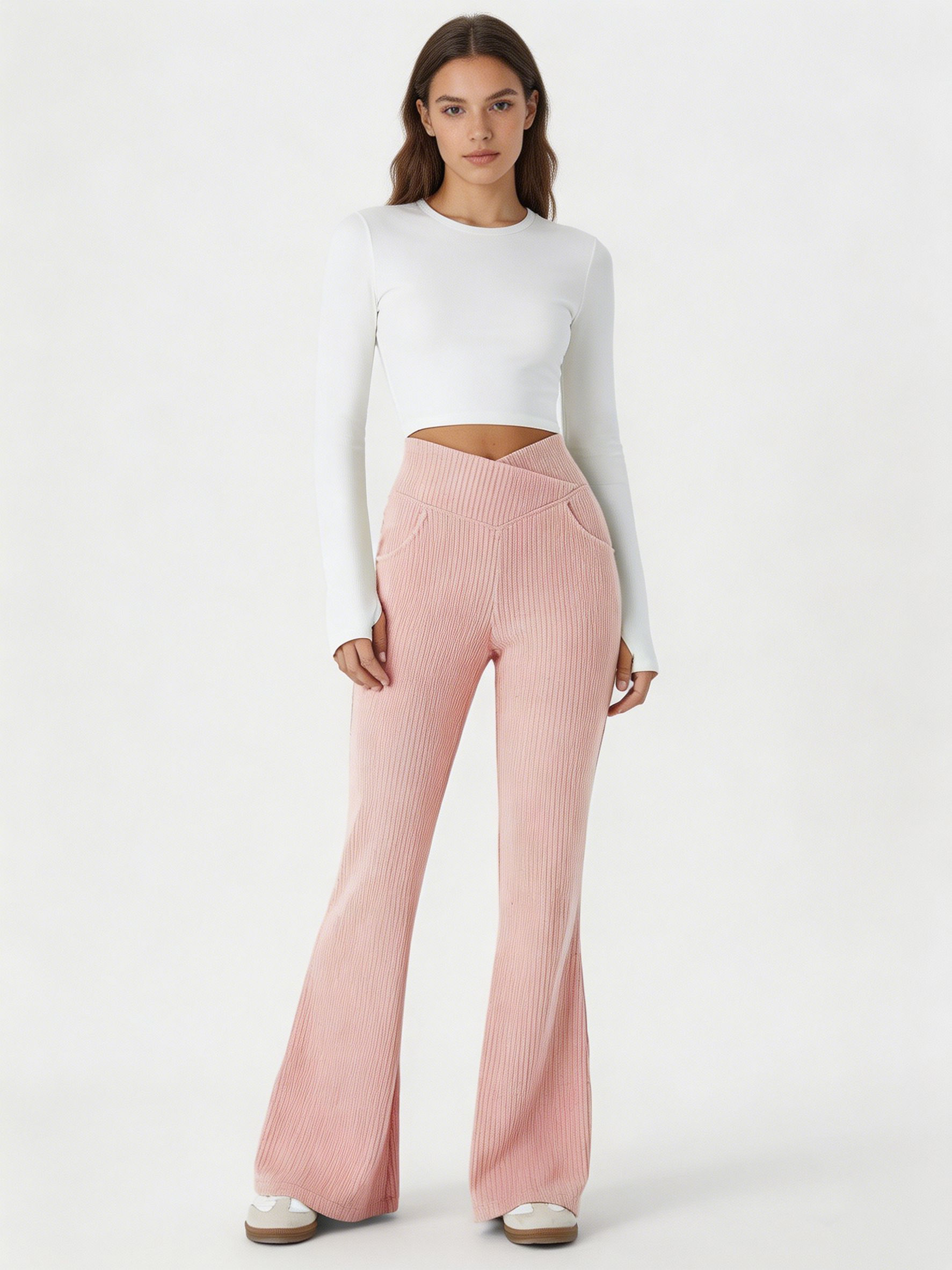 Women’s High Waist Ribbed Wide Leg Pants XW-26899 