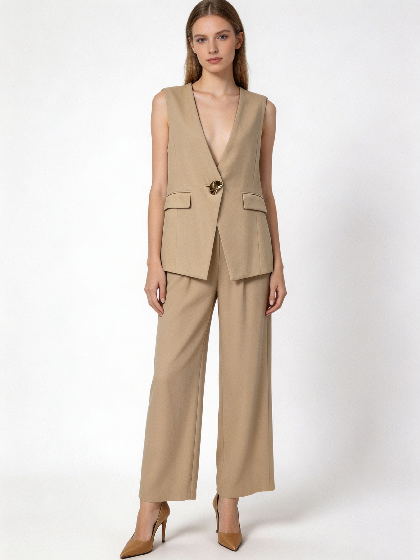 Trending Linen-Blend Waistcoat Suit for Women - Office Wear C-43040+C-43041