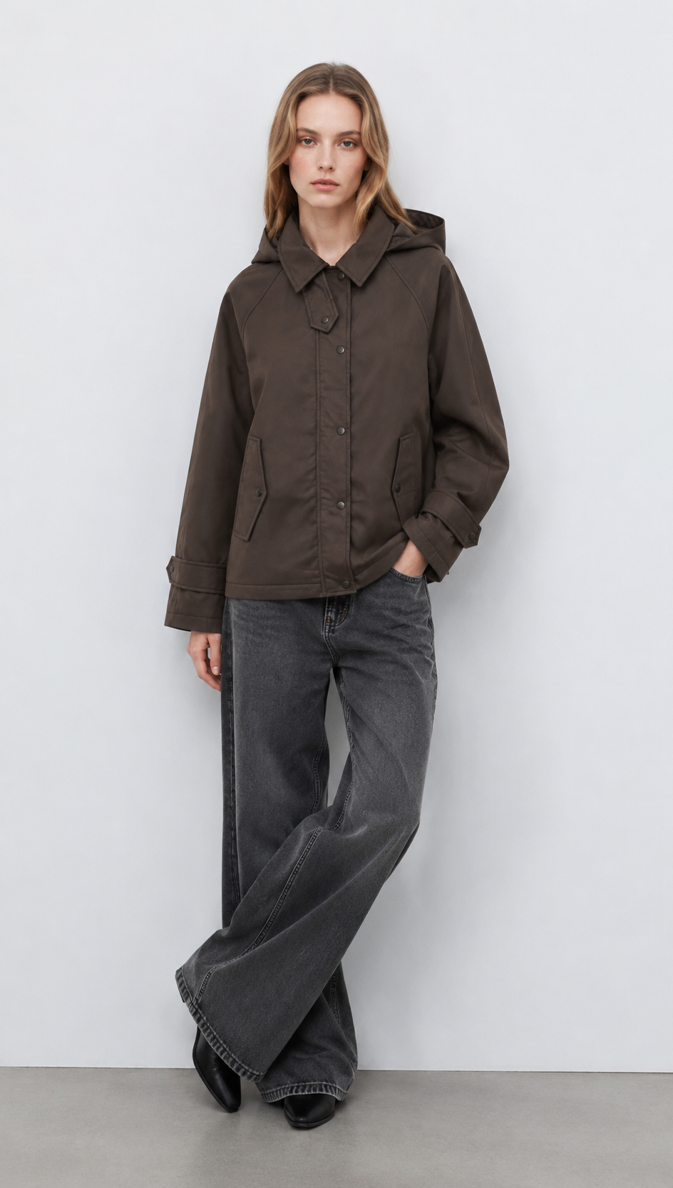 Brown Detachable Hooded Parka Jacket - Casual Outerwear WC-009