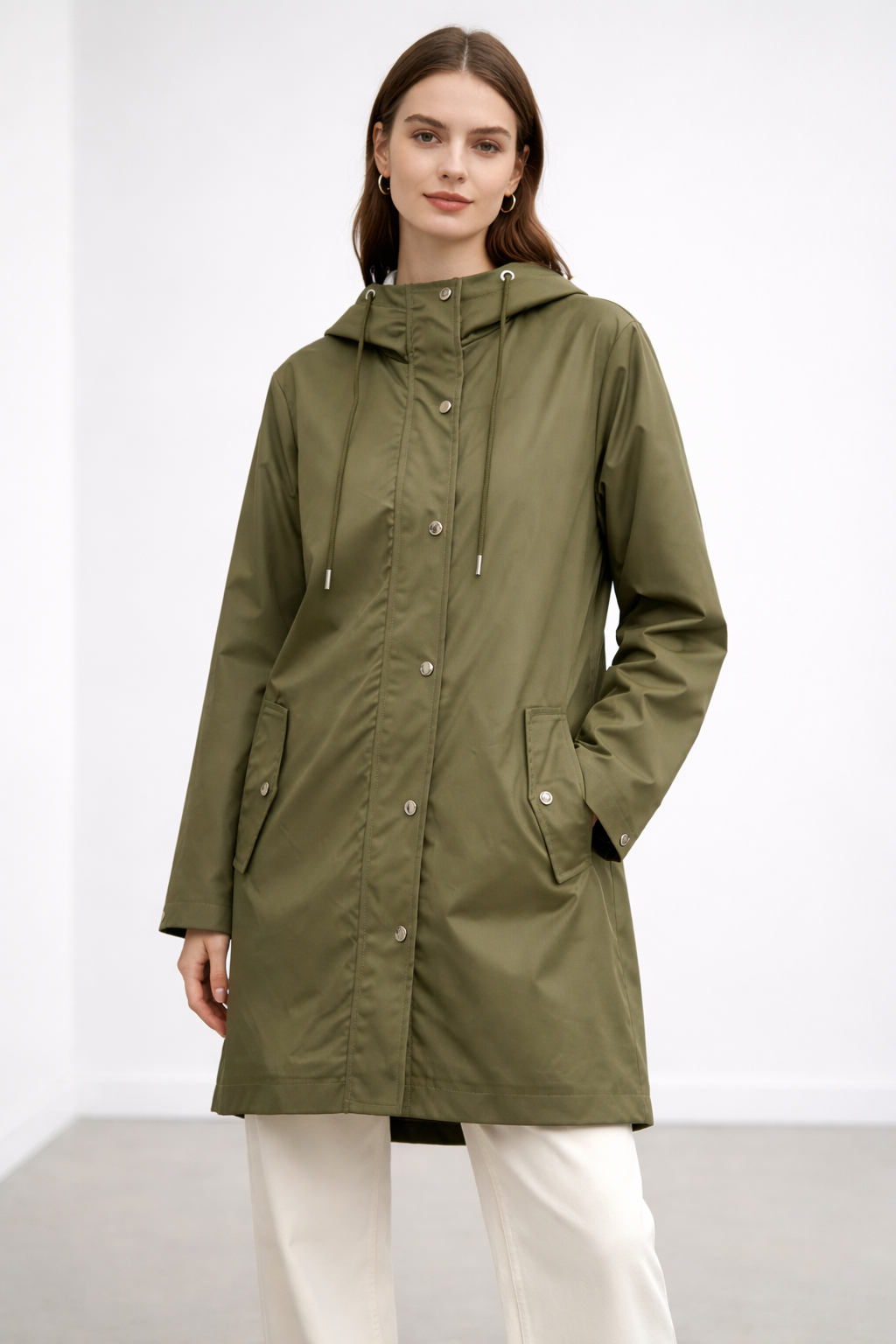 Army Green Mid-Length Hooded Parka Jacket WC-015