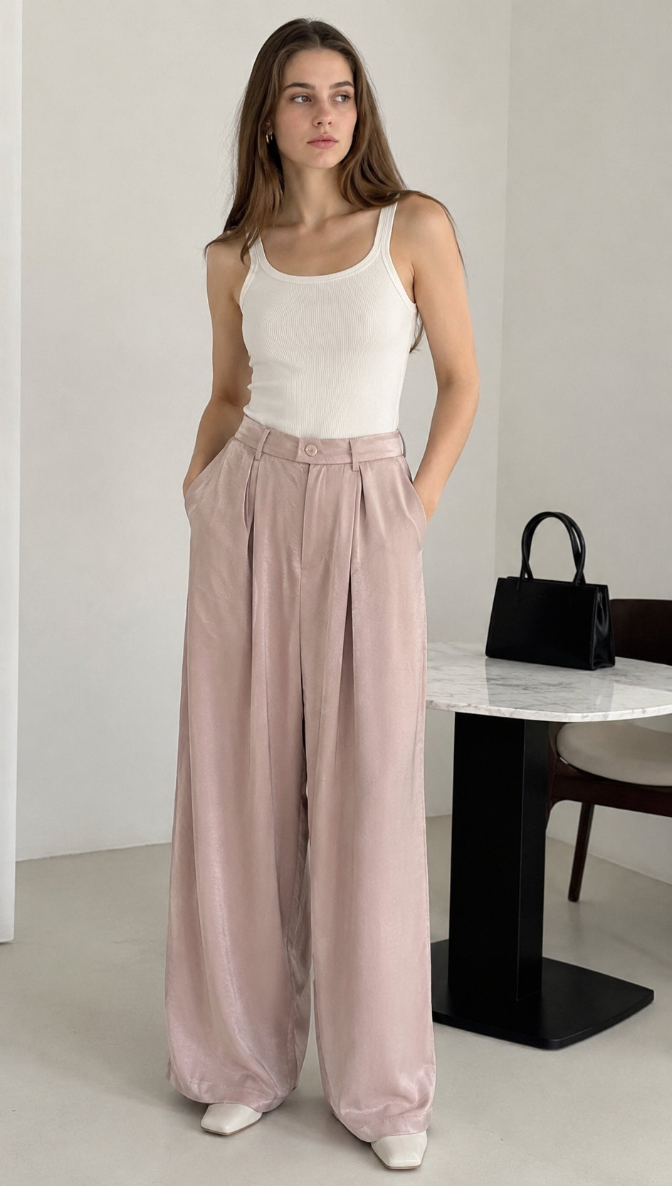 Women's Satin Wide-Leg Trousers AN-620017