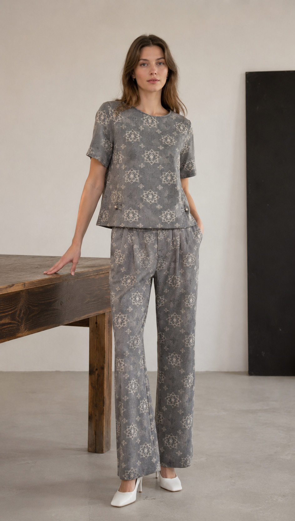 Trending Linen-Blend Jacquard Blouse for Women AN-750006