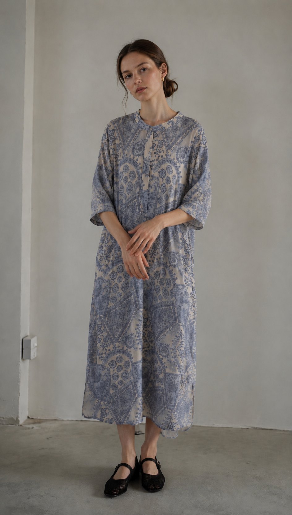 Minimalist Paisley Print Half-Button Tunic Dress AN-750010