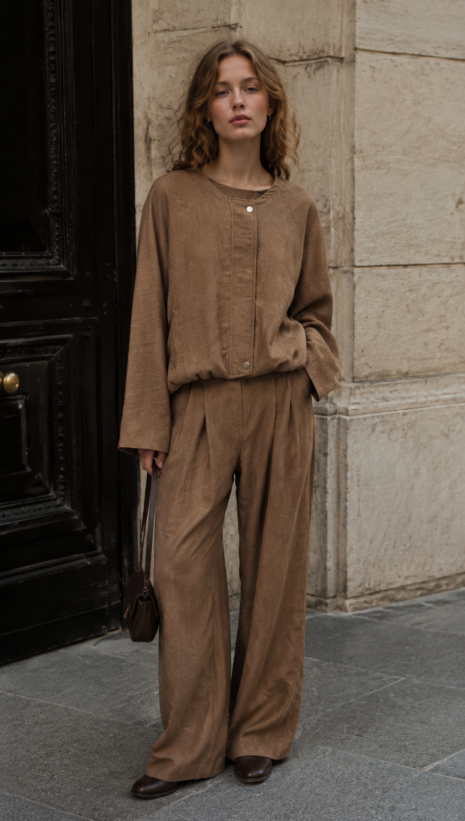 Minimalist Linen Cropped Bomber Jacket with Elastic Hem LA-710004