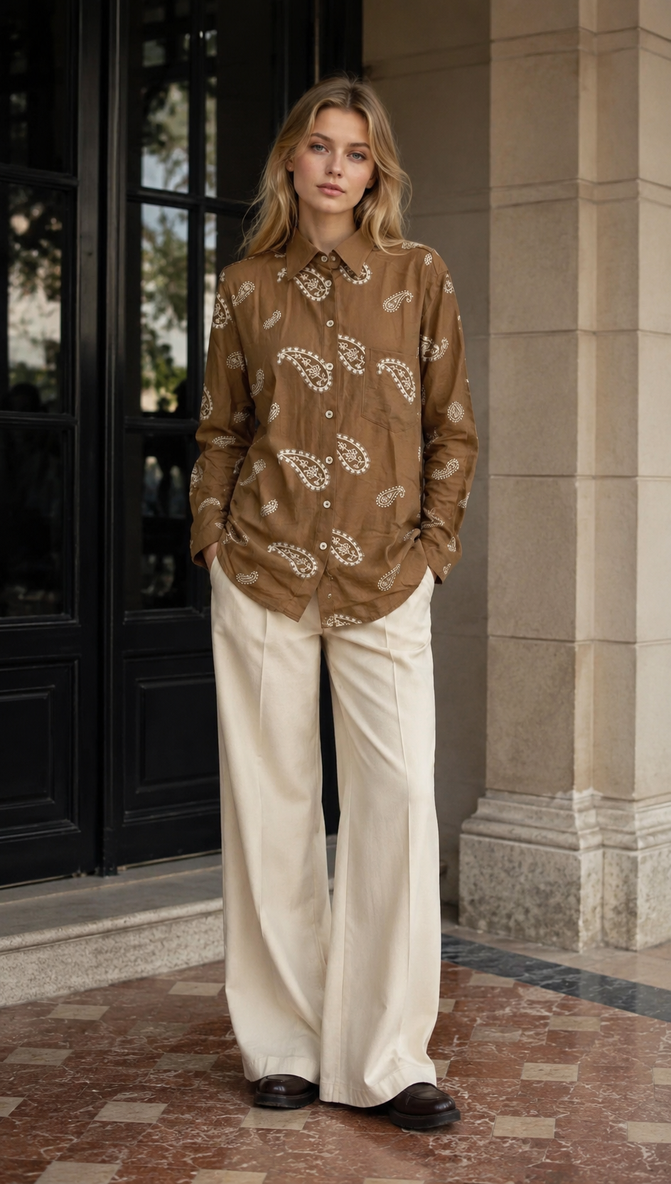 Paisley Embroidered Long-Sleeve Button-Up Shirt AN-121020