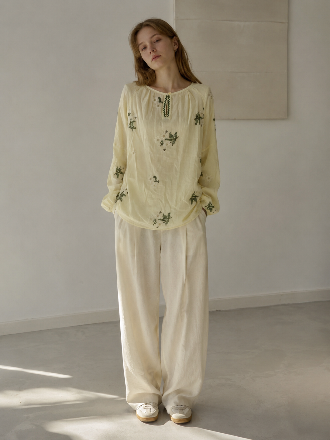 Floral Embroidered Long-Sleeve Blouse AN-620046
