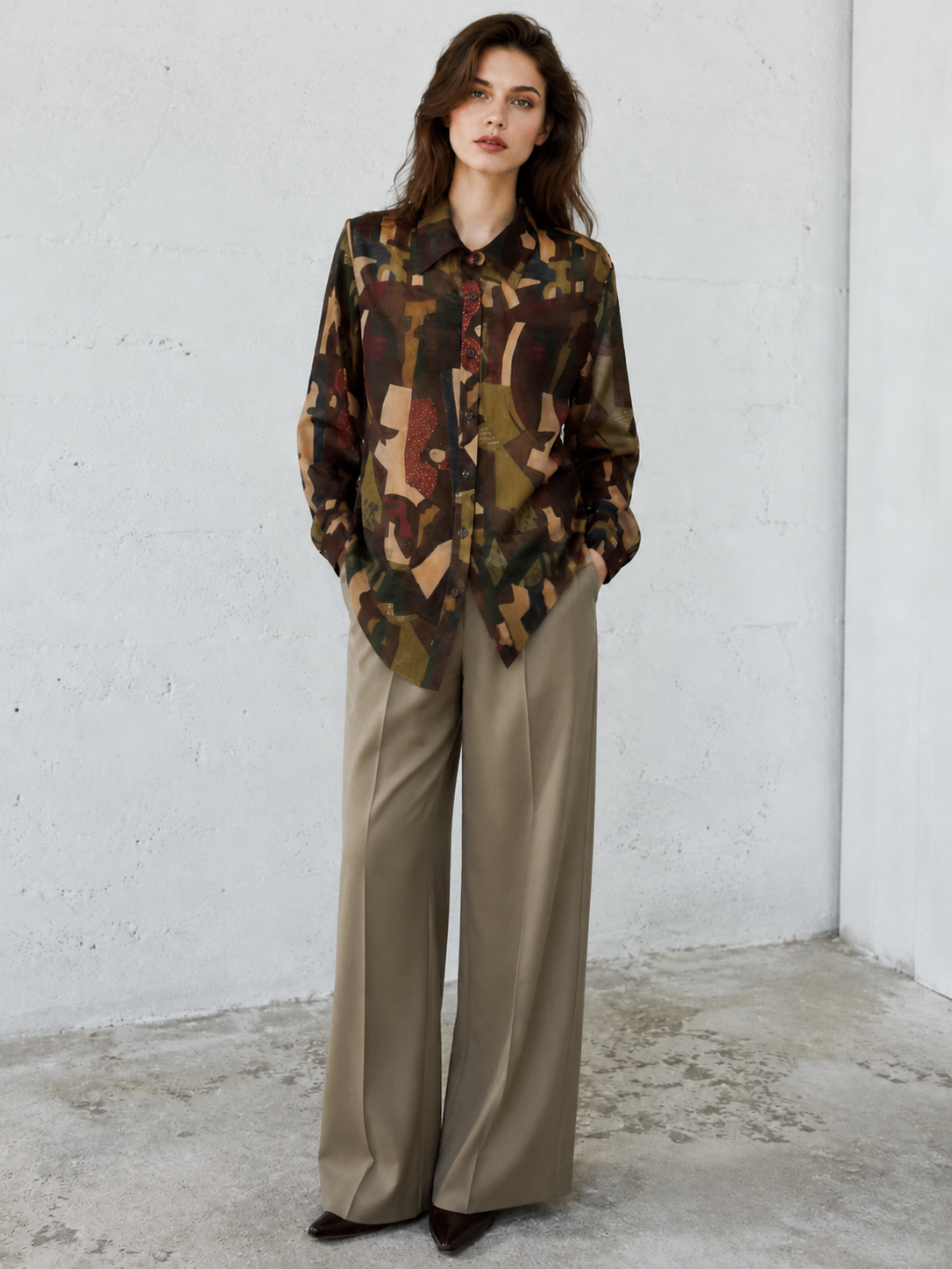 Women’s Abstract Art Print Oversized Shirt A-43136