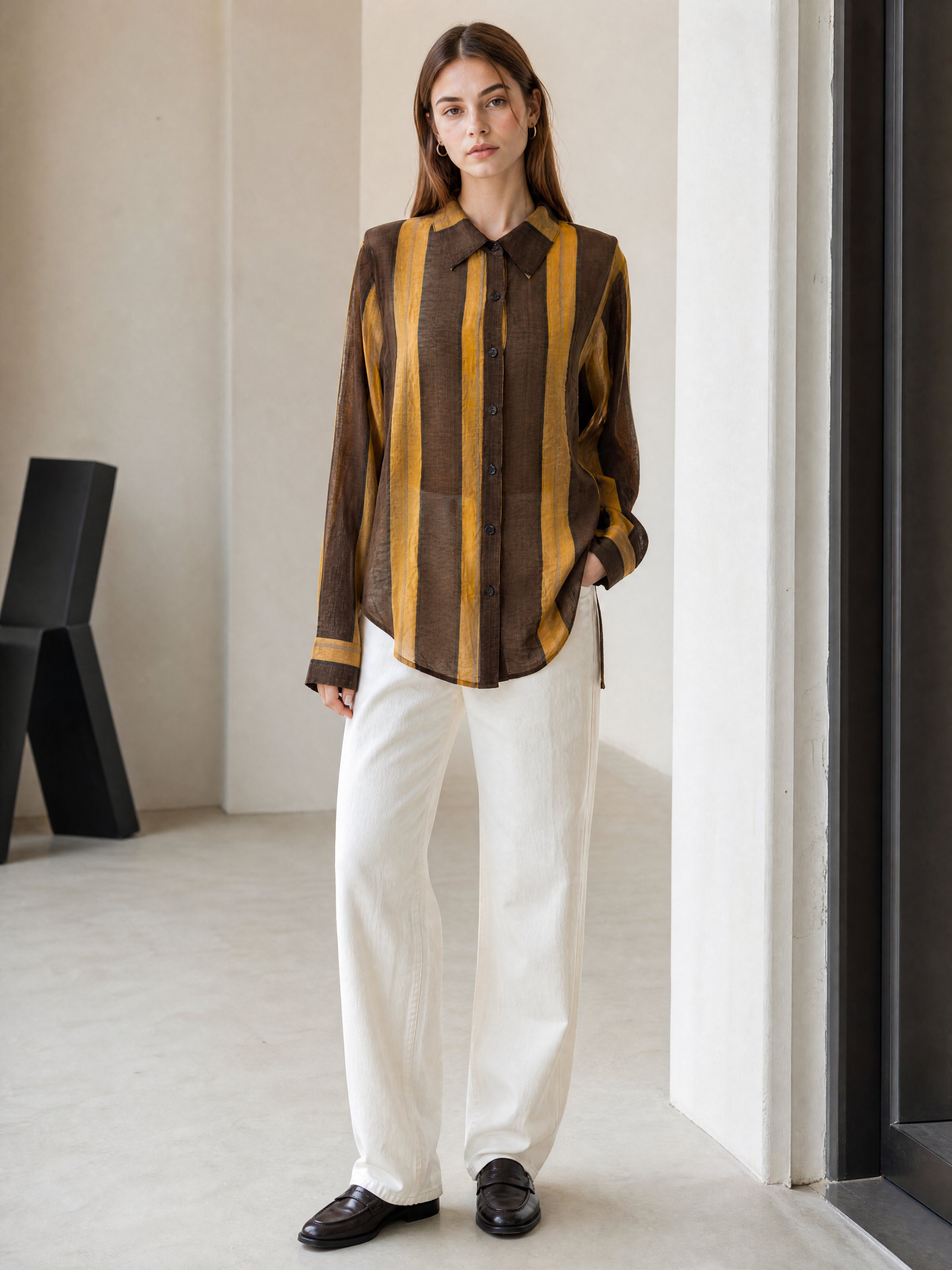 Women’s Vertical Striped Long Sleeve Shirt A-43139