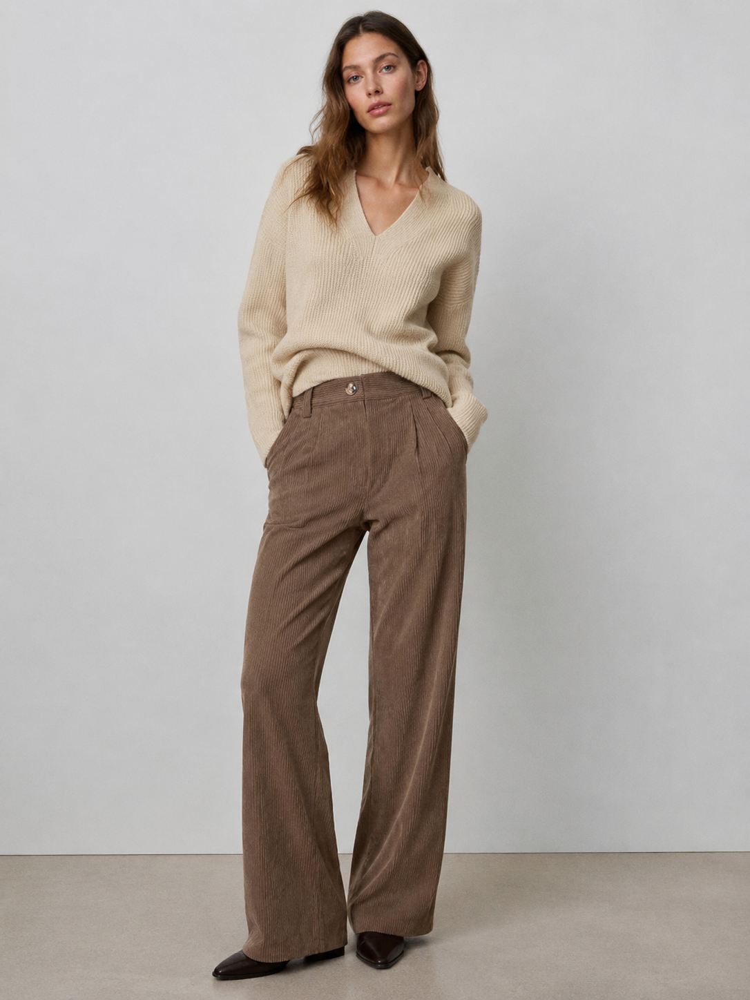 Women’s High Waist Ribbed Wide Leg Pants XW-26898