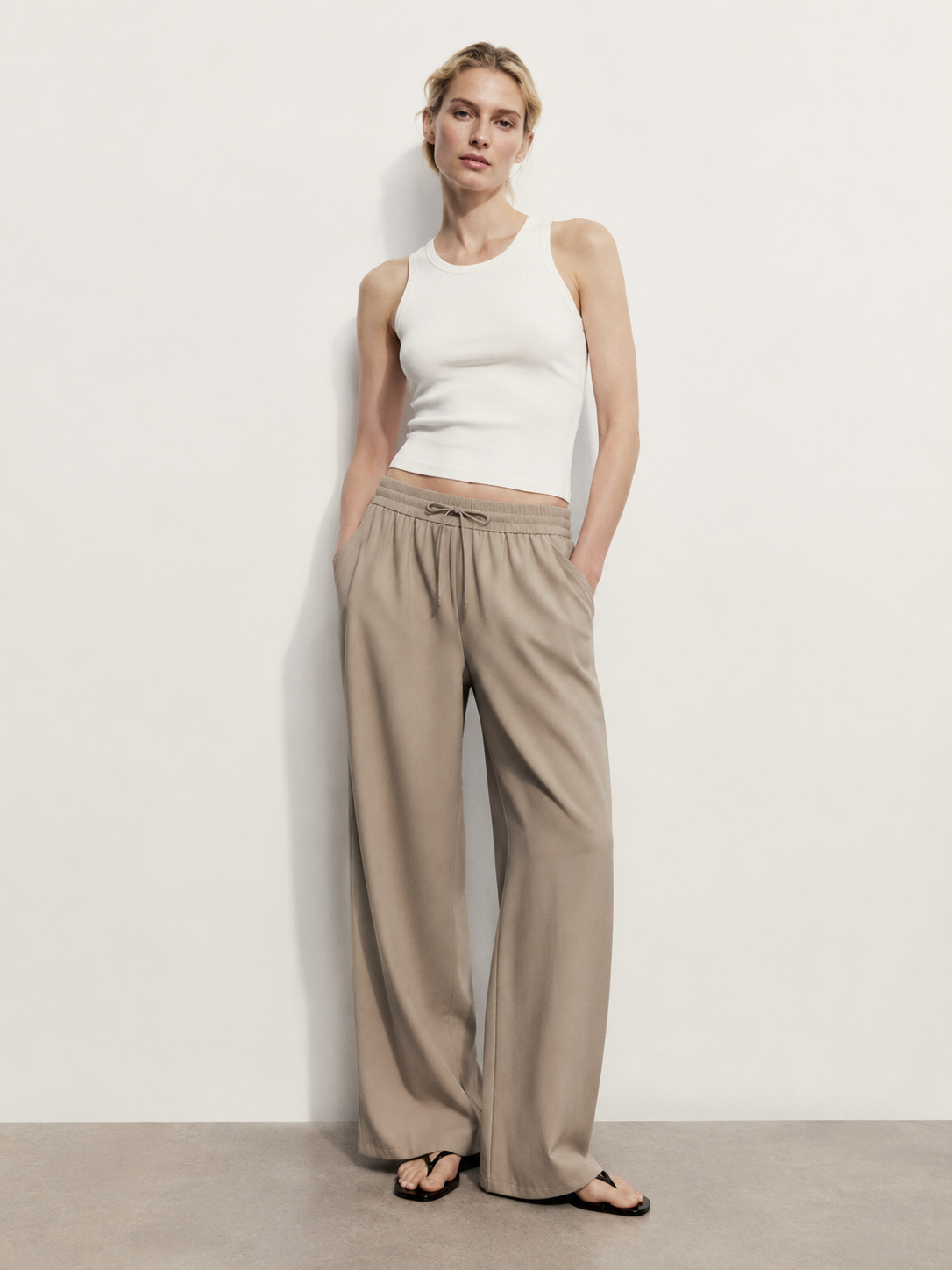 Soft Drape Drawstring Wide Leg Pants - Versatile Summer Trousers XW-26903