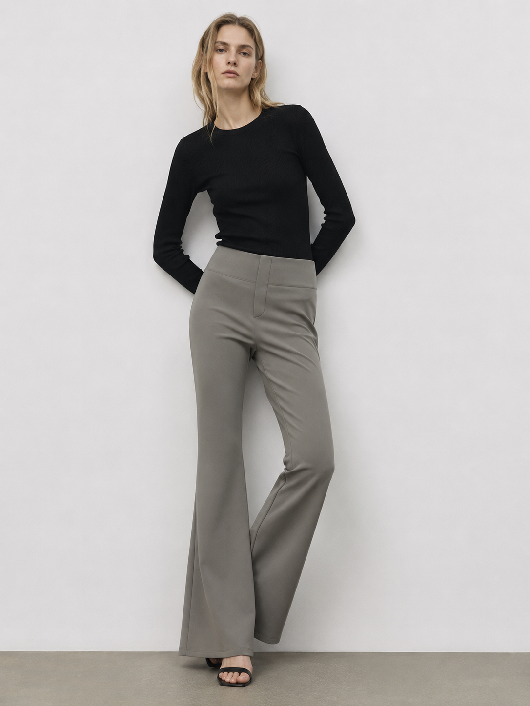 Elegant Grey High Waist Flare Pants - Premium Everyday Bottoms XW-26908