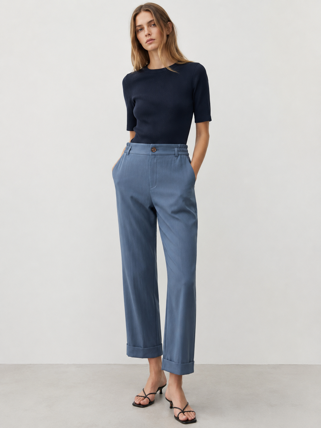 Elegant Blue High Waist Straight Leg Pants - Premium Everyday Bottoms XW-26912