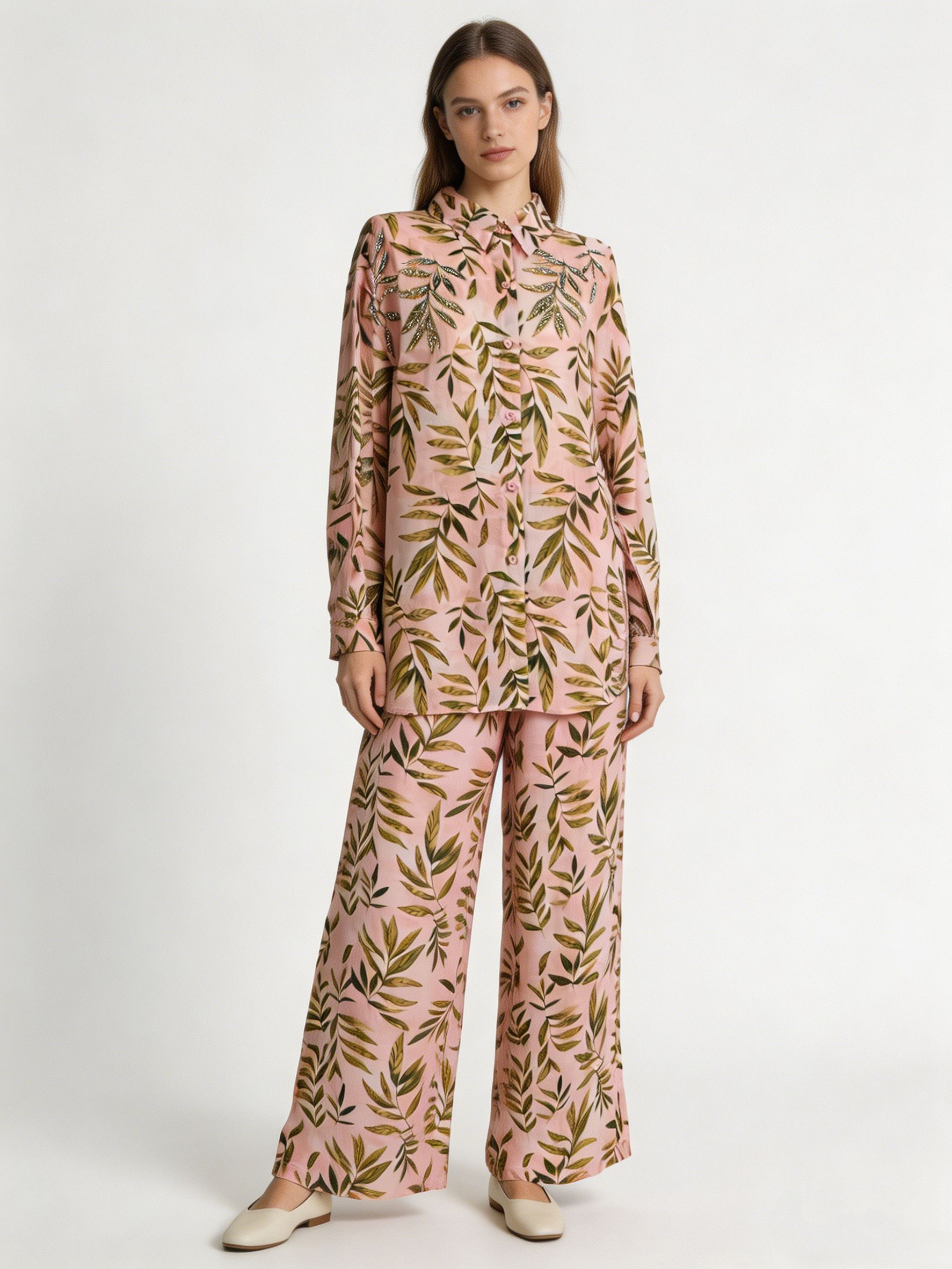 Trendy Boho Leaf Print Two Piece Co-ord Set - Elegant Resort Wear for Women AN-030921