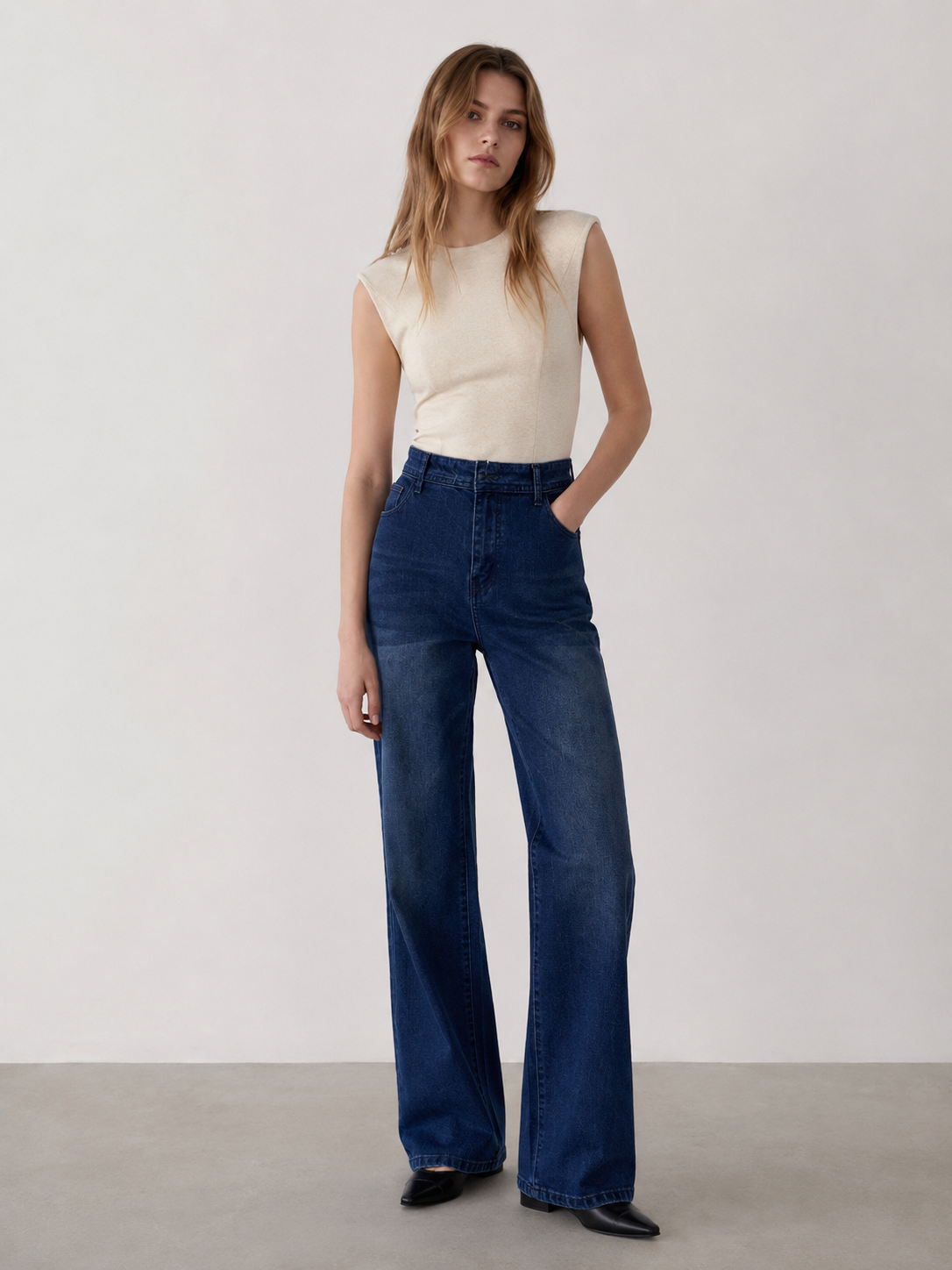 Premium Dark Blue Straight Jeans High-Rise Slimming Fit Denim Pants ZY5023