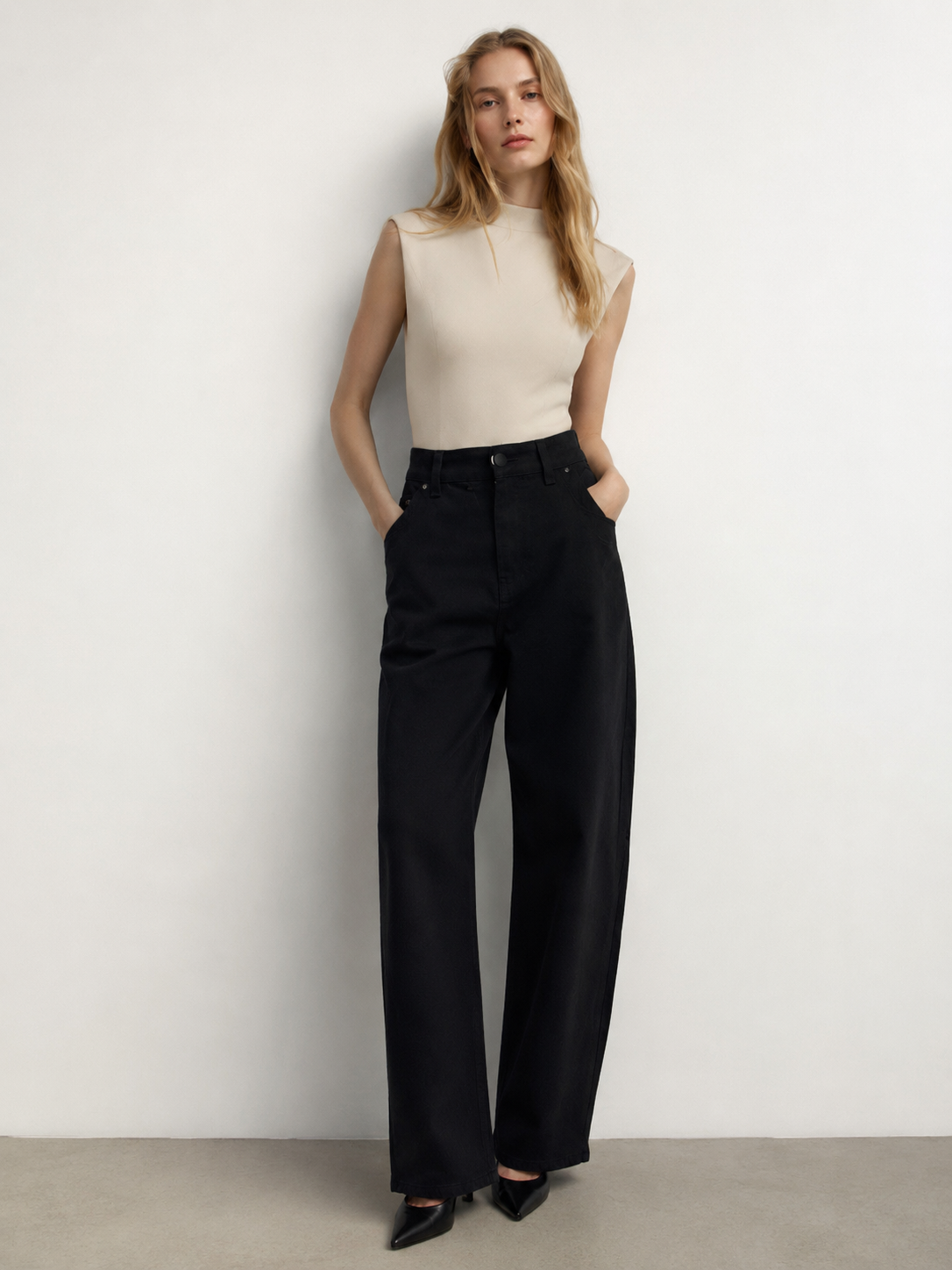Solid Black Straight Leg Jeans for Women High-Rise Versatile Casual Denim Trousers ZY5061