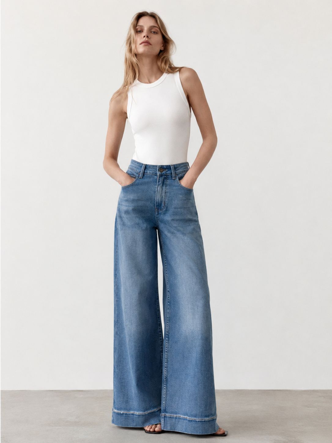 Women's High Waist Flare Denim Jeans Classic Vintage Blue Bell Bottoms ZY6028