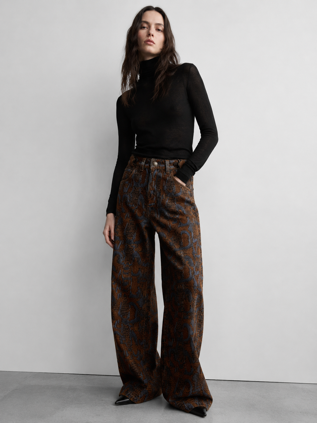 Y2K Streetwear Jacquard Pattern Straight Jeans Women Earth Tone Pants ZY6073