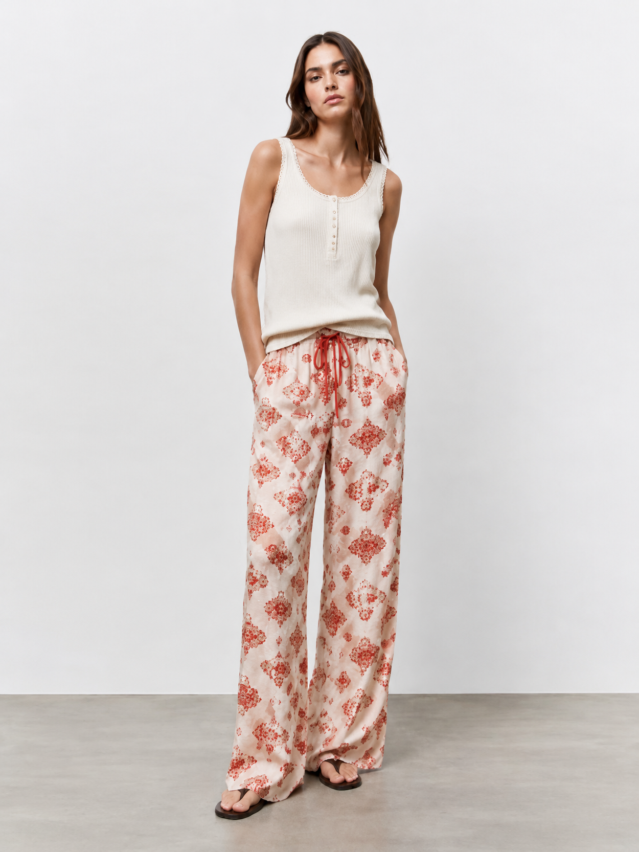 Glamorous Boho Party Pants - Vintage Print High Waist Wide Leg Trousers  AN-121001