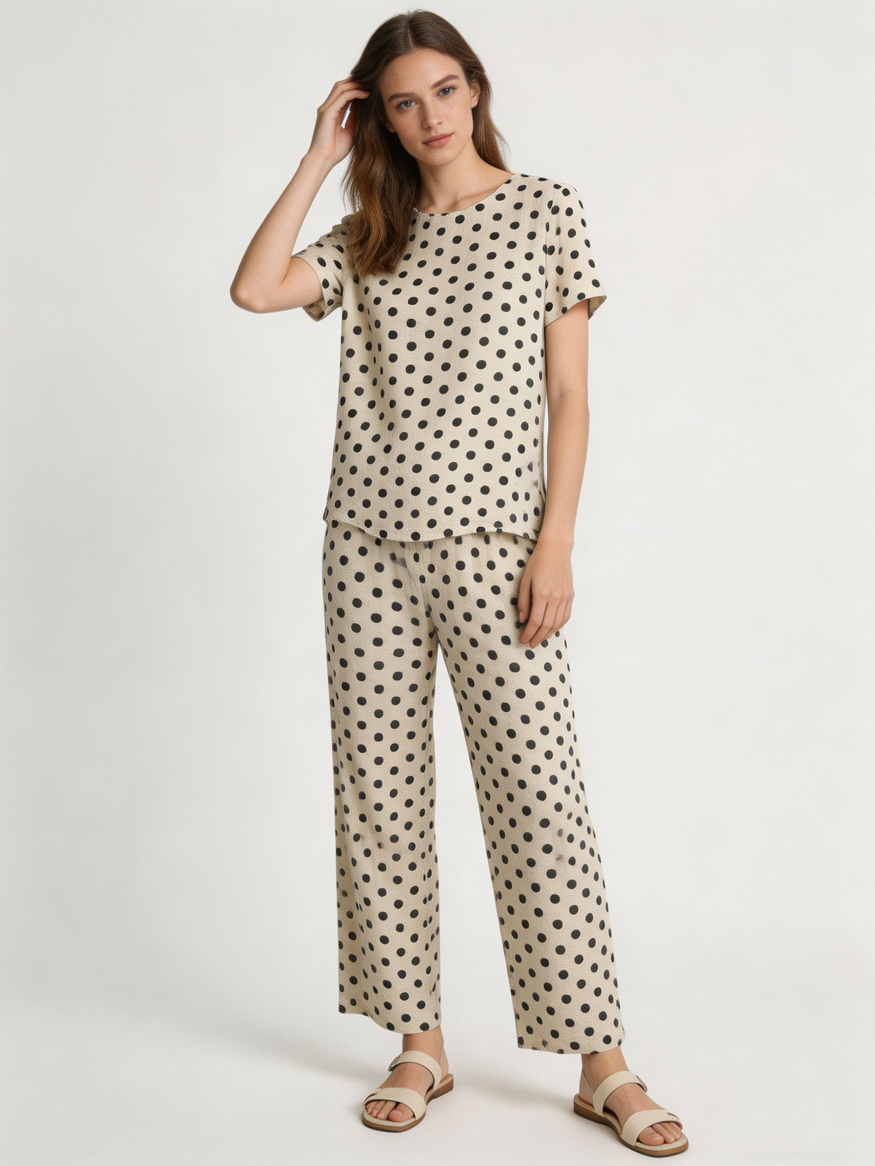 Women’s Polka Dot Short Sleeve Top & Pants Two Piece Set LA-760001+LA-760003