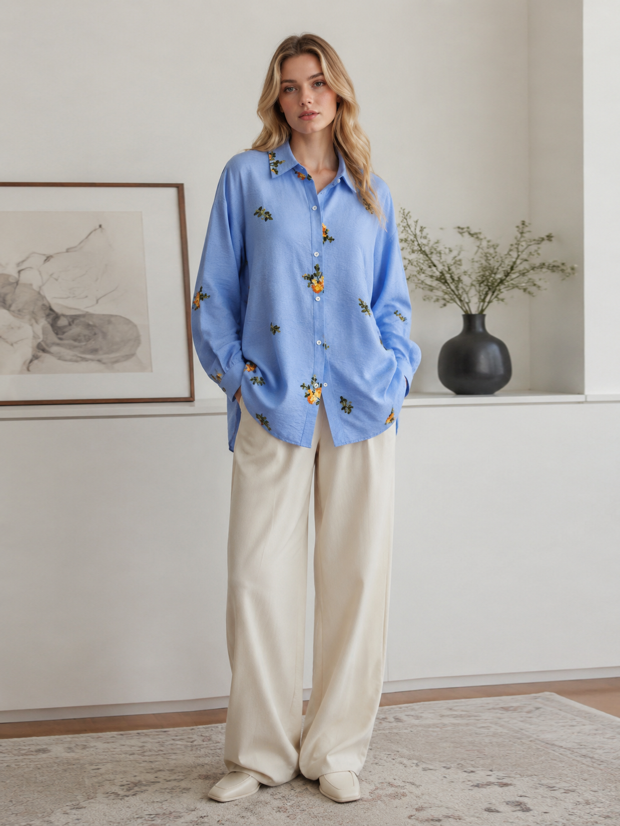 Women’s Floral Embroidered Oversized Shirt AN-620062