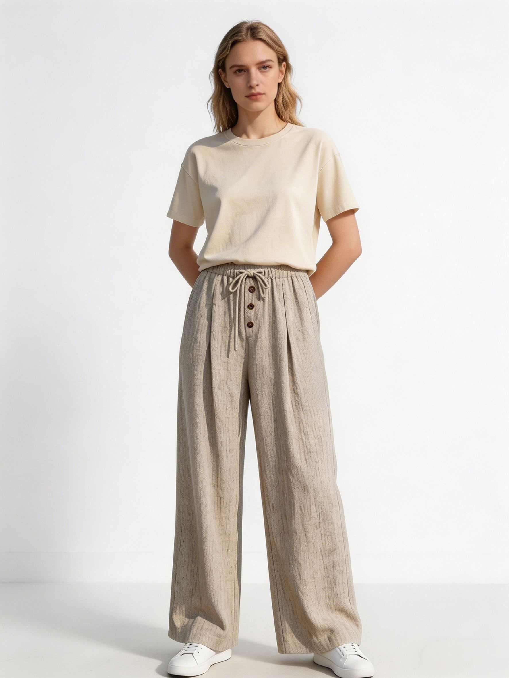 Women’s Casual Linen Elastic Waist Wide Leg Pants AN-760010