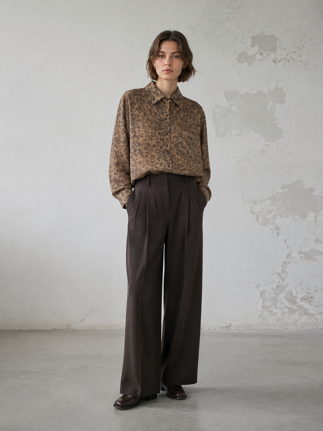 Women’s Leopard Print Oversized Button Down Shirt AN-710010