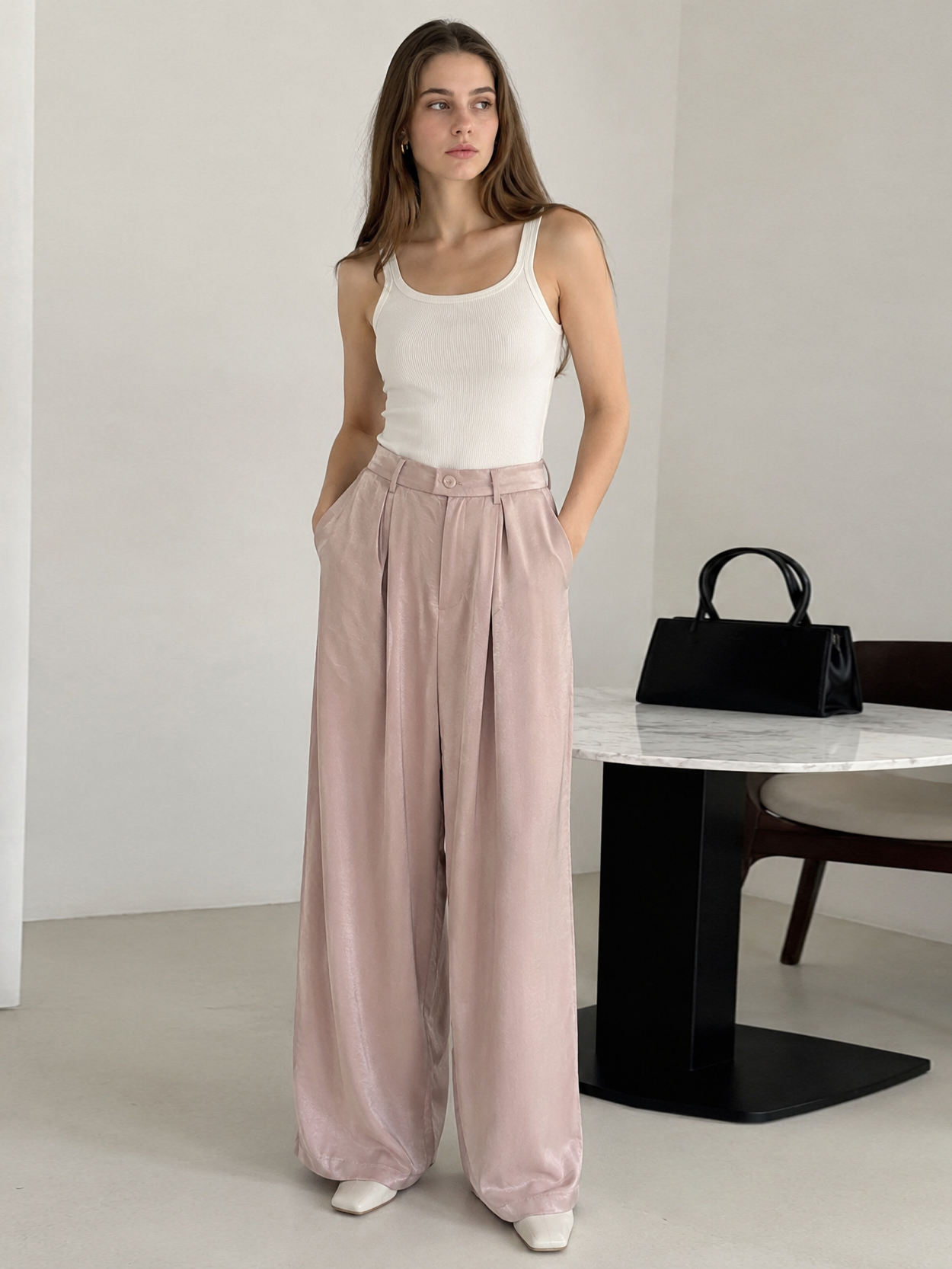 Women's Satin Wide-Leg Trousers AN-620017