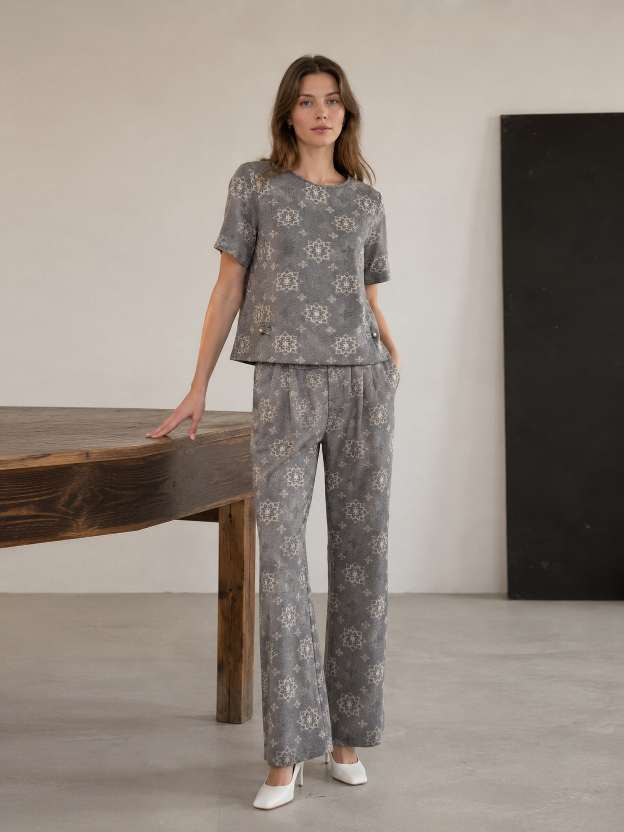 Trending Linen-Blend Jacquard Blouse for Women AN-750006
