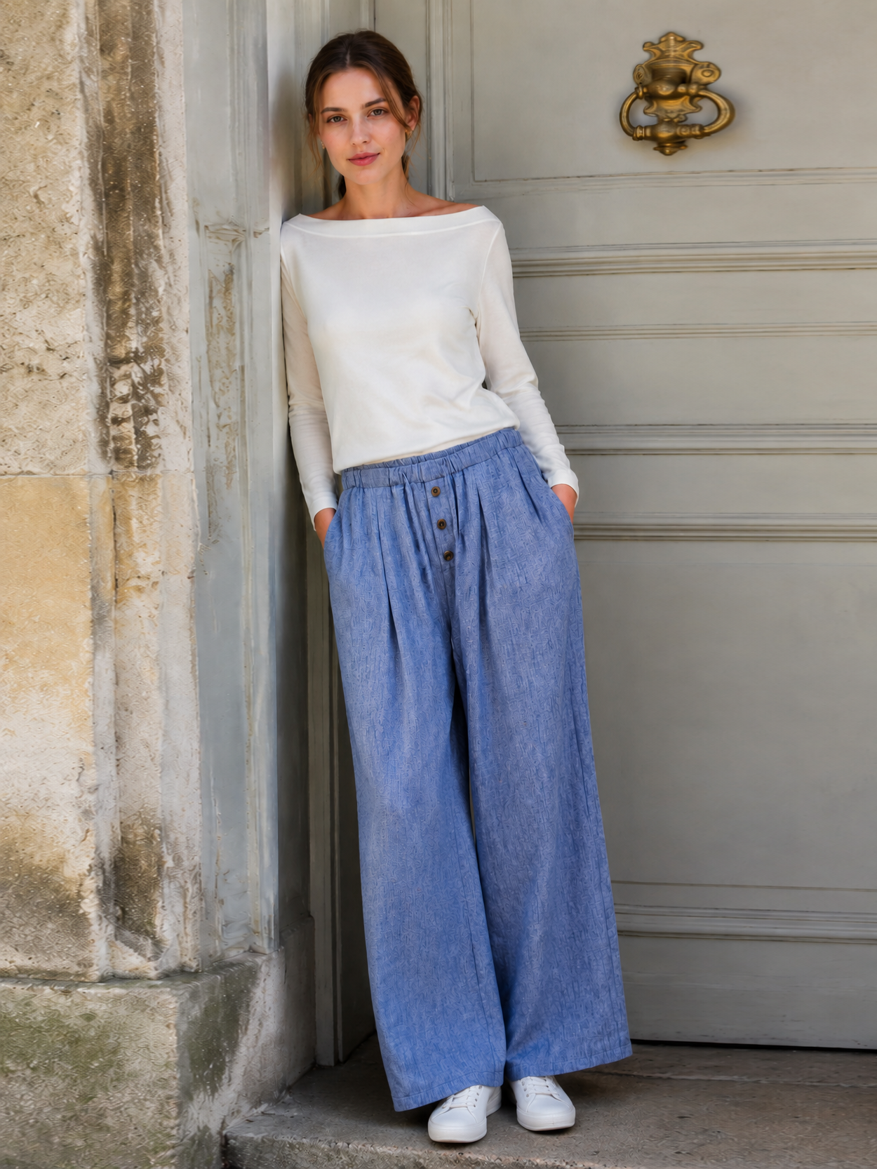 Women’s Casual Linen Elastic Waist Wide Leg Pants AN-760010
