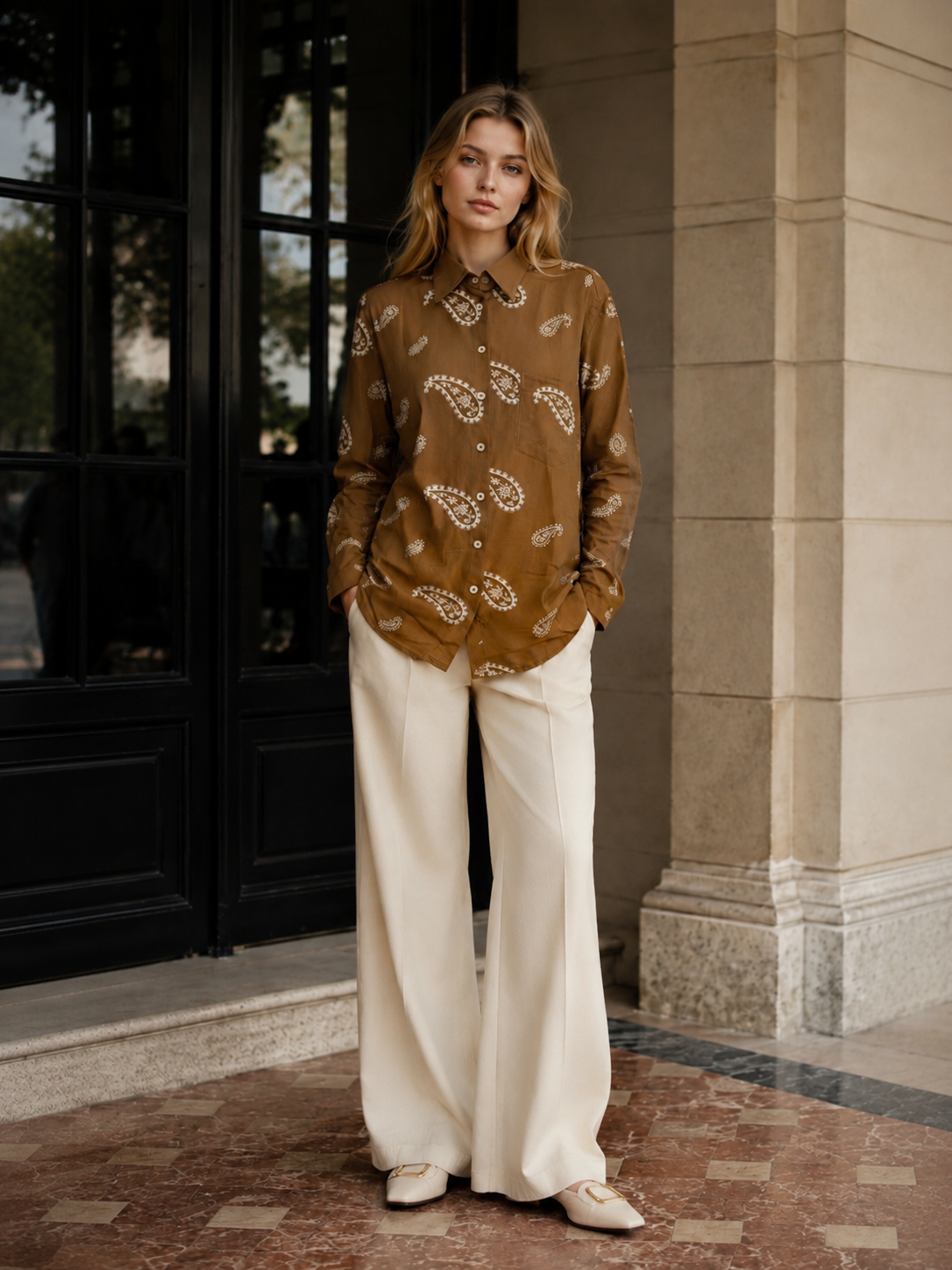 Paisley Embroidered Long-Sleeve Button-Up Shirt AN-121020