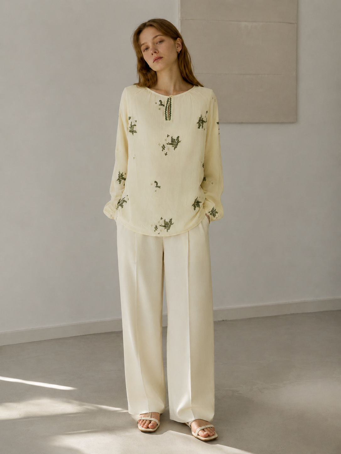 Floral Embroidered Long-Sleeve Blouse AN-620046