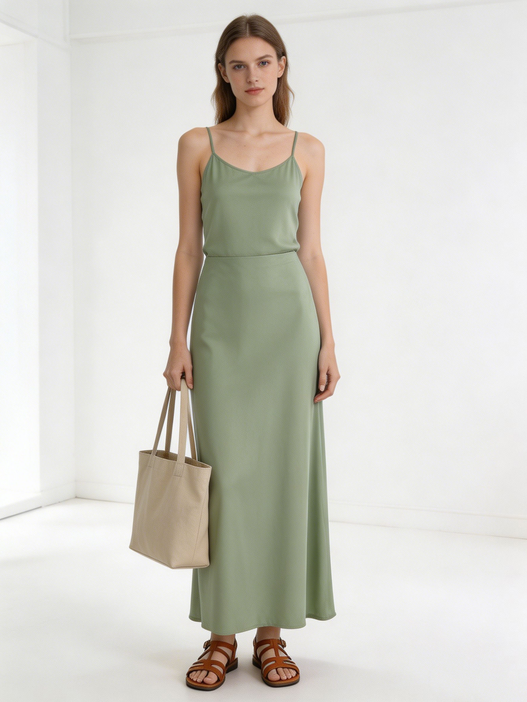Women’s Satin High Waist Slip Midi Skirt LA-030409