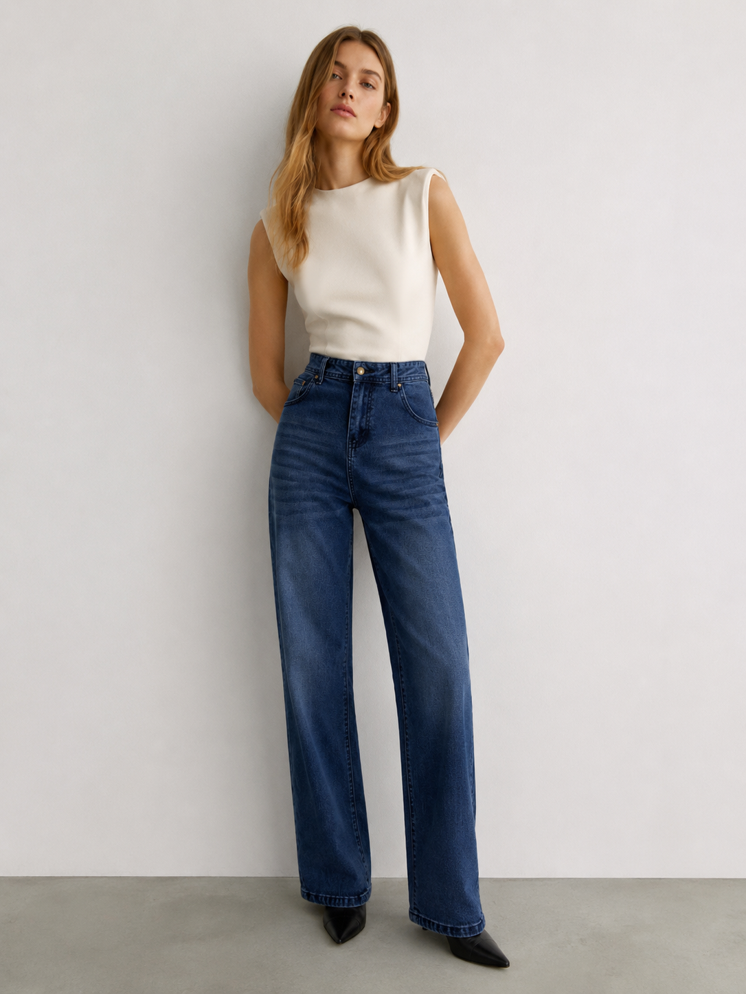 lassic High Waist Straight Denim Jeans for Women Dark Blue Washed Pants YZ5010