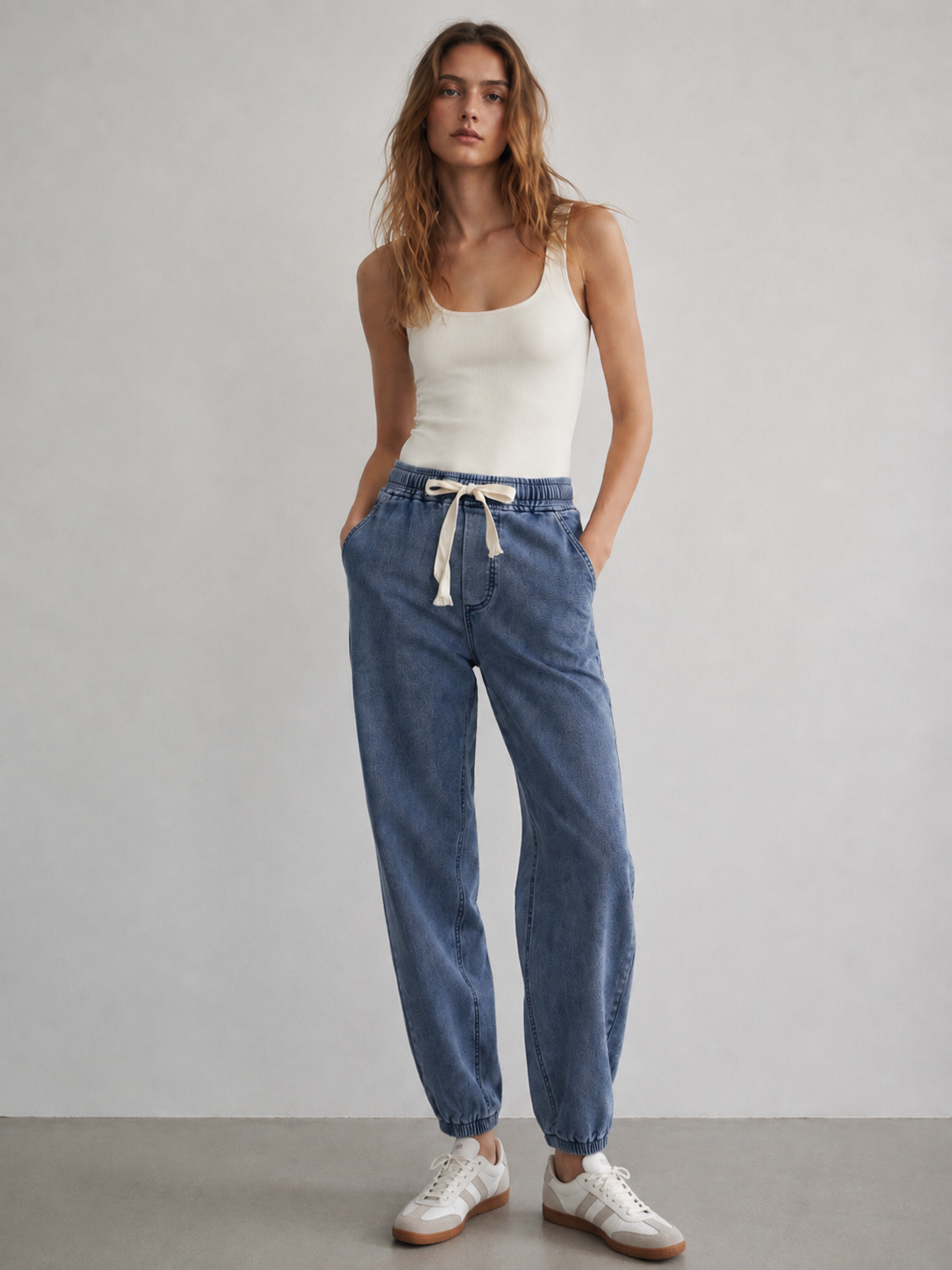 High Waist Drawstring Denim Joggers Women's Loose Fit Casual Jeans ZY5031