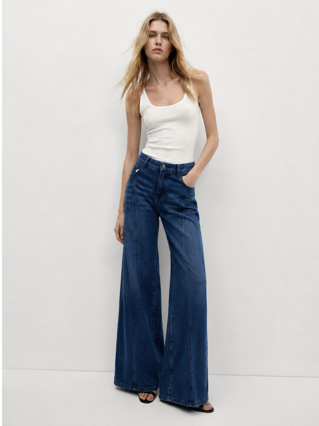 High Waist Wide Leg Seam Detail Jeans ZY6031