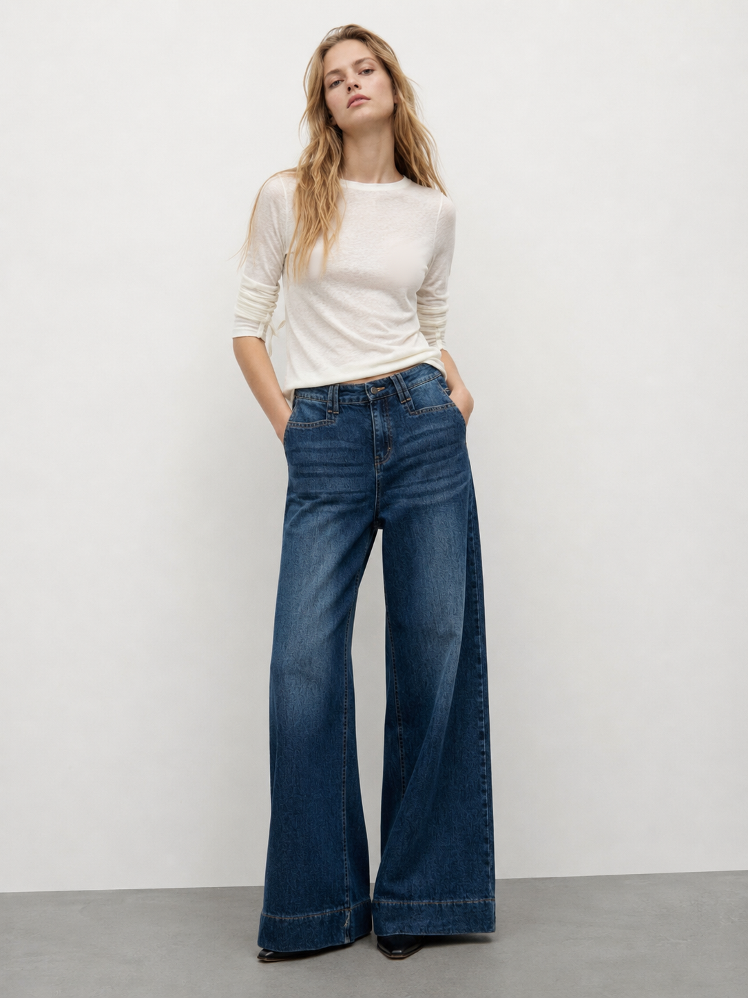 Women's Classic Mid Blue High Waisted Straight Fit Denim Pants ZY6060