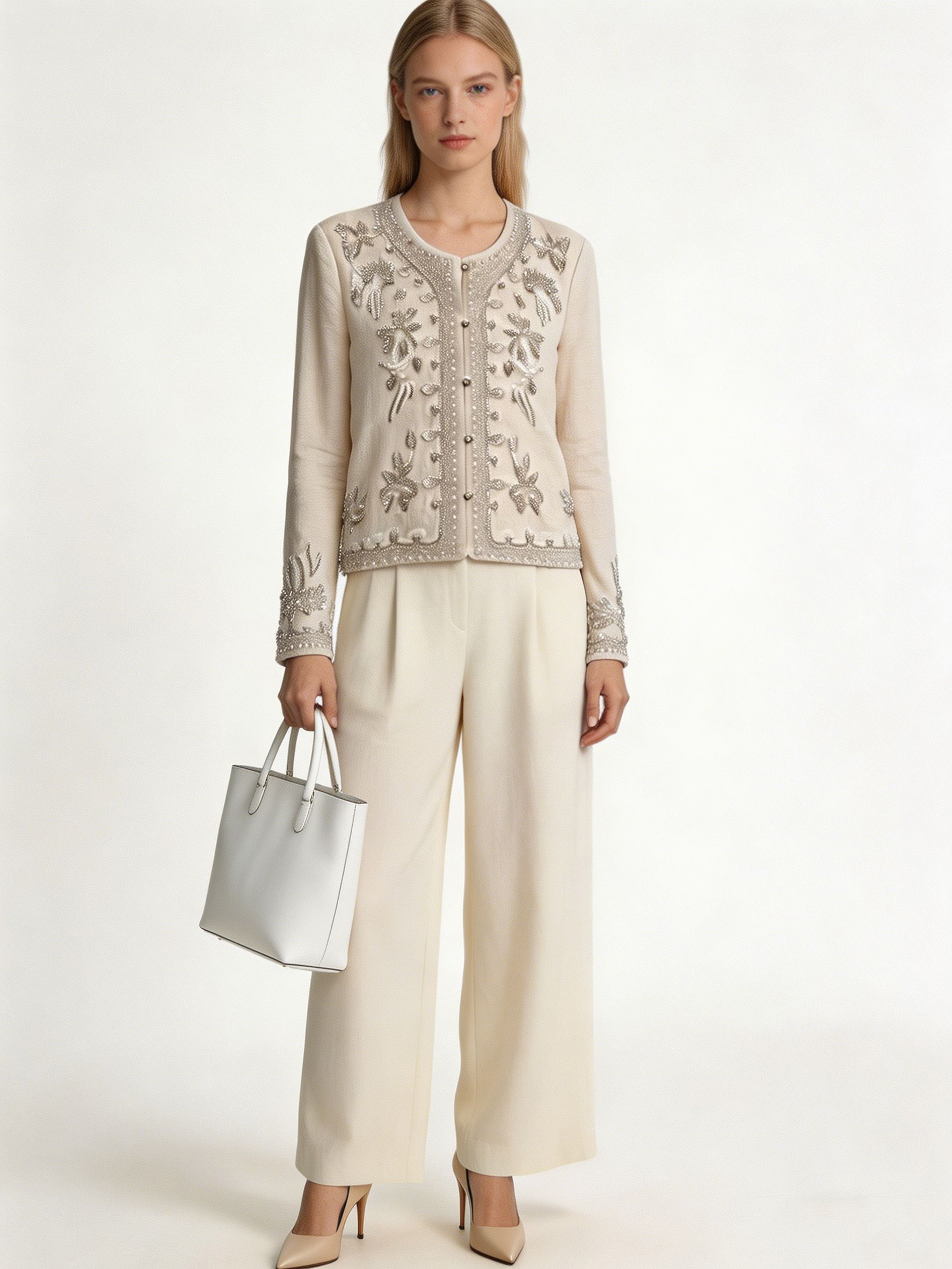 Women’s Beaded Floral Embellished Long Sleeve cropped Jacket LA-030408