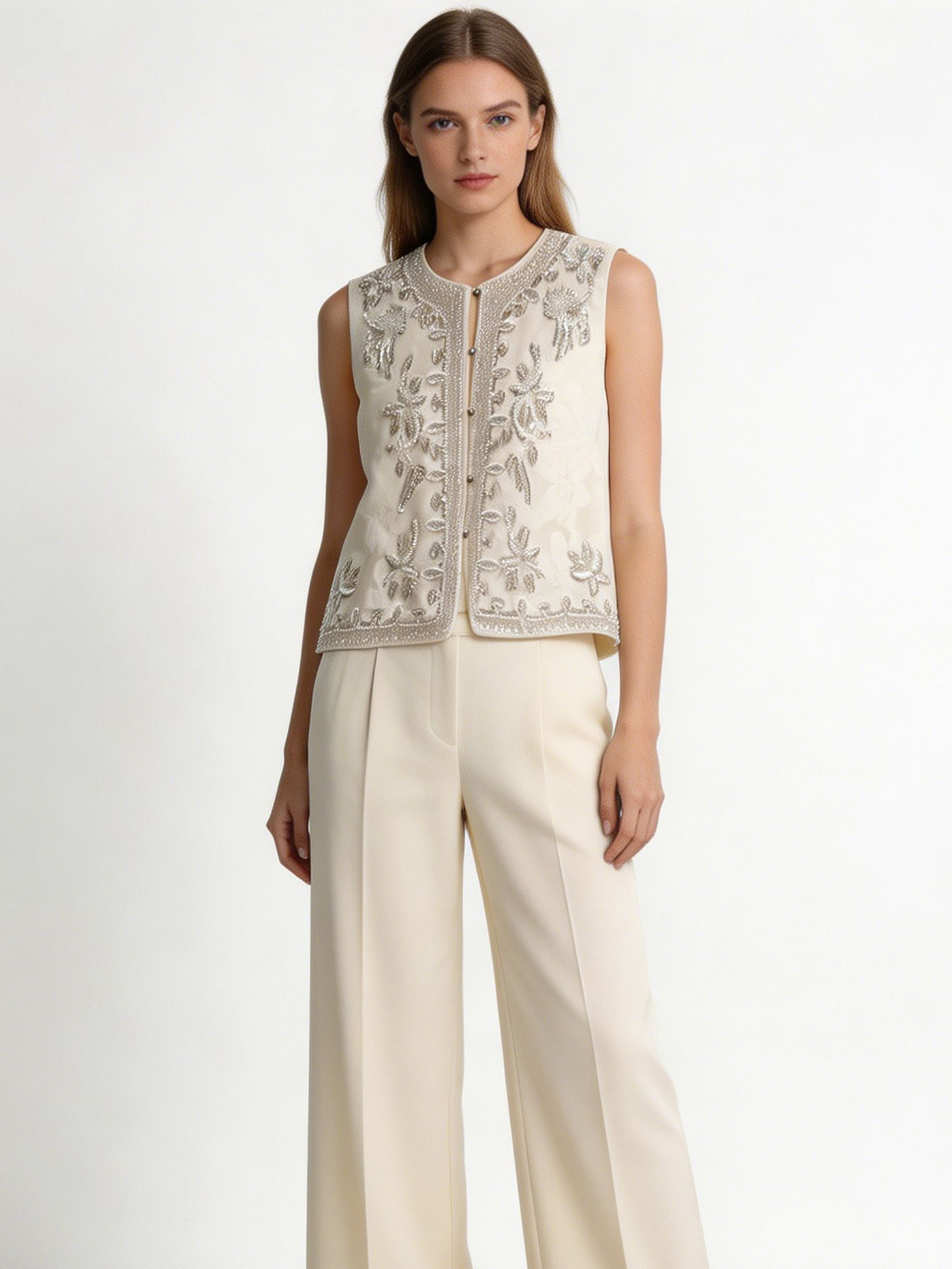 Women’s Beaded Floral Embellished Sleeveless Vest LA-030405