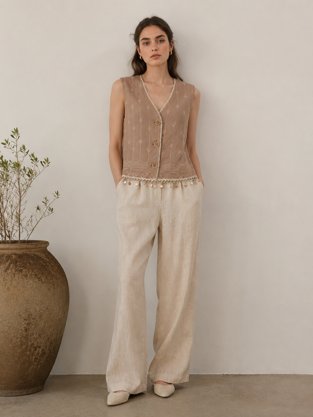 Bohemian Crochet Trim Vest – Embroidered Sleeveless Festival Top D-41224
