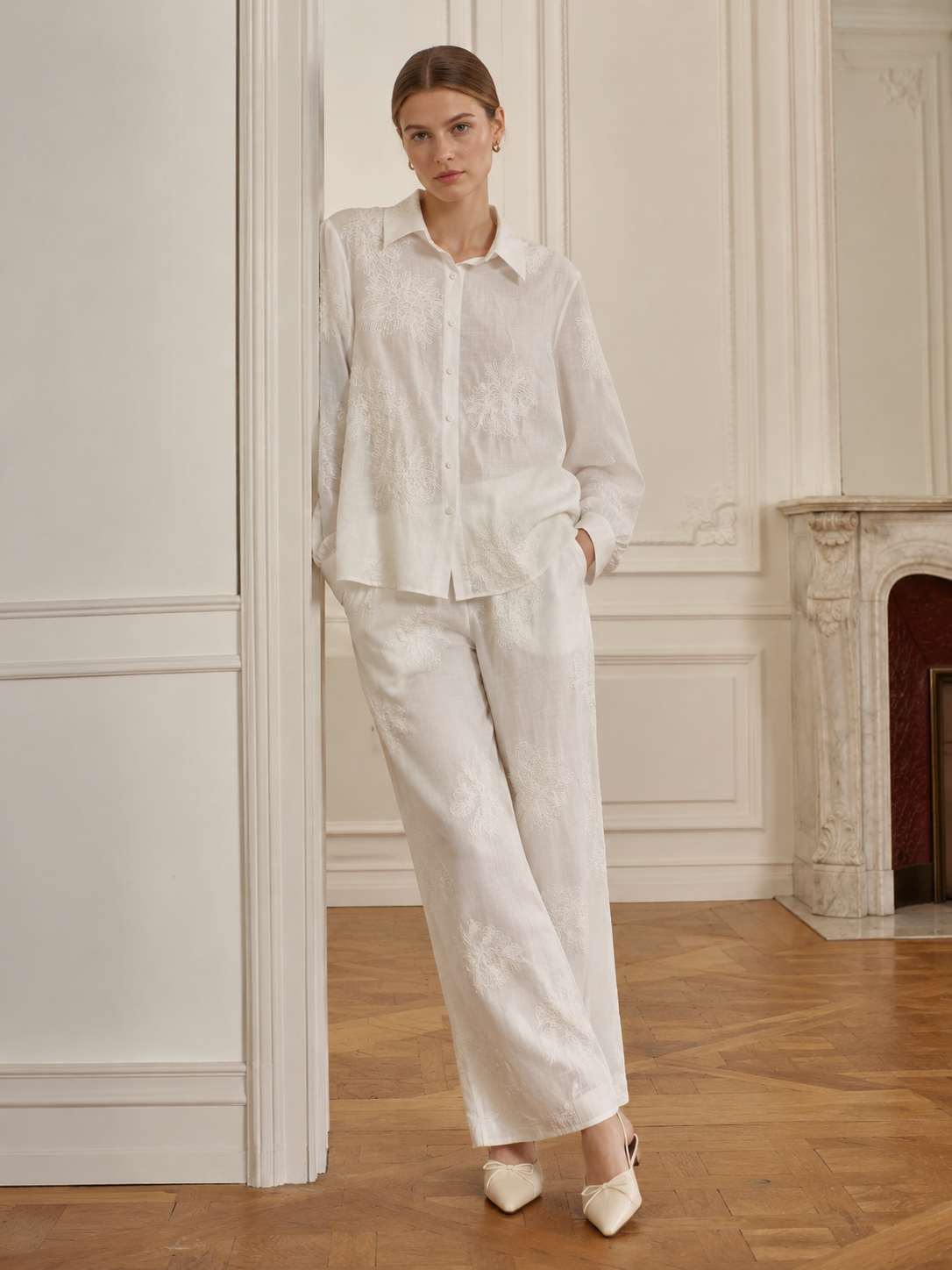 Women’s Lightweight Embroidered Button-Down Shirt – Boho Resort Style Blouse C-42332